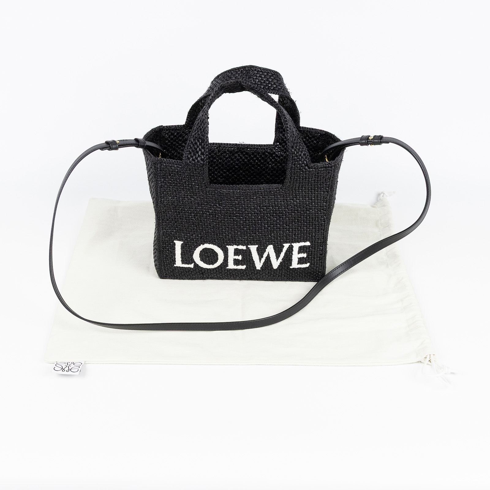 羅意威 LOEWE Small Font Tote 酒椰纖維 小型 托特包 A685B5 黑Font 小號 防塵袋