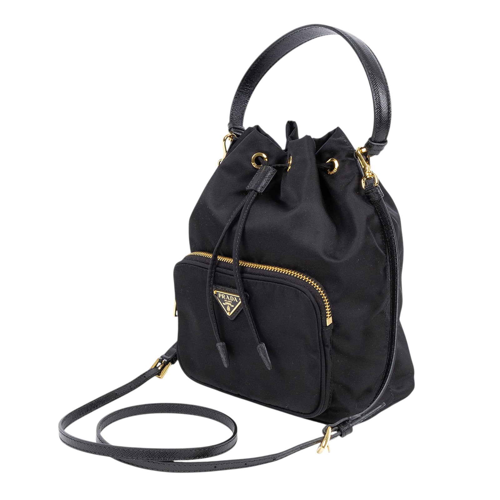 普拉達 PRADA Duet Re-Nylon 水桶袋 1BH038_RV44 黑尼龍水桶包 防塵袋