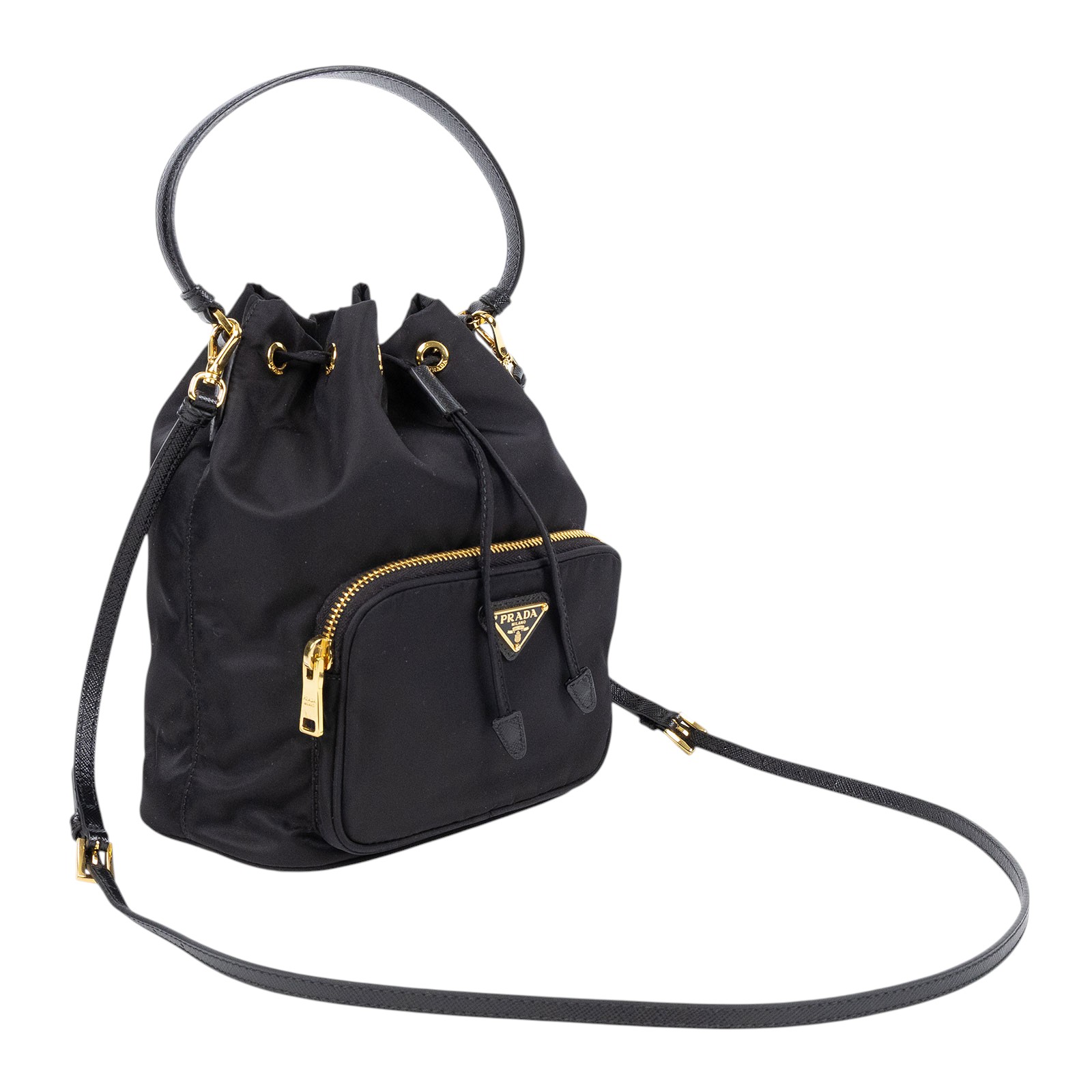 普拉達 PRADA Duet Re-Nylon 水桶袋 1BH038_RV44 黑尼龍水桶包 防塵袋