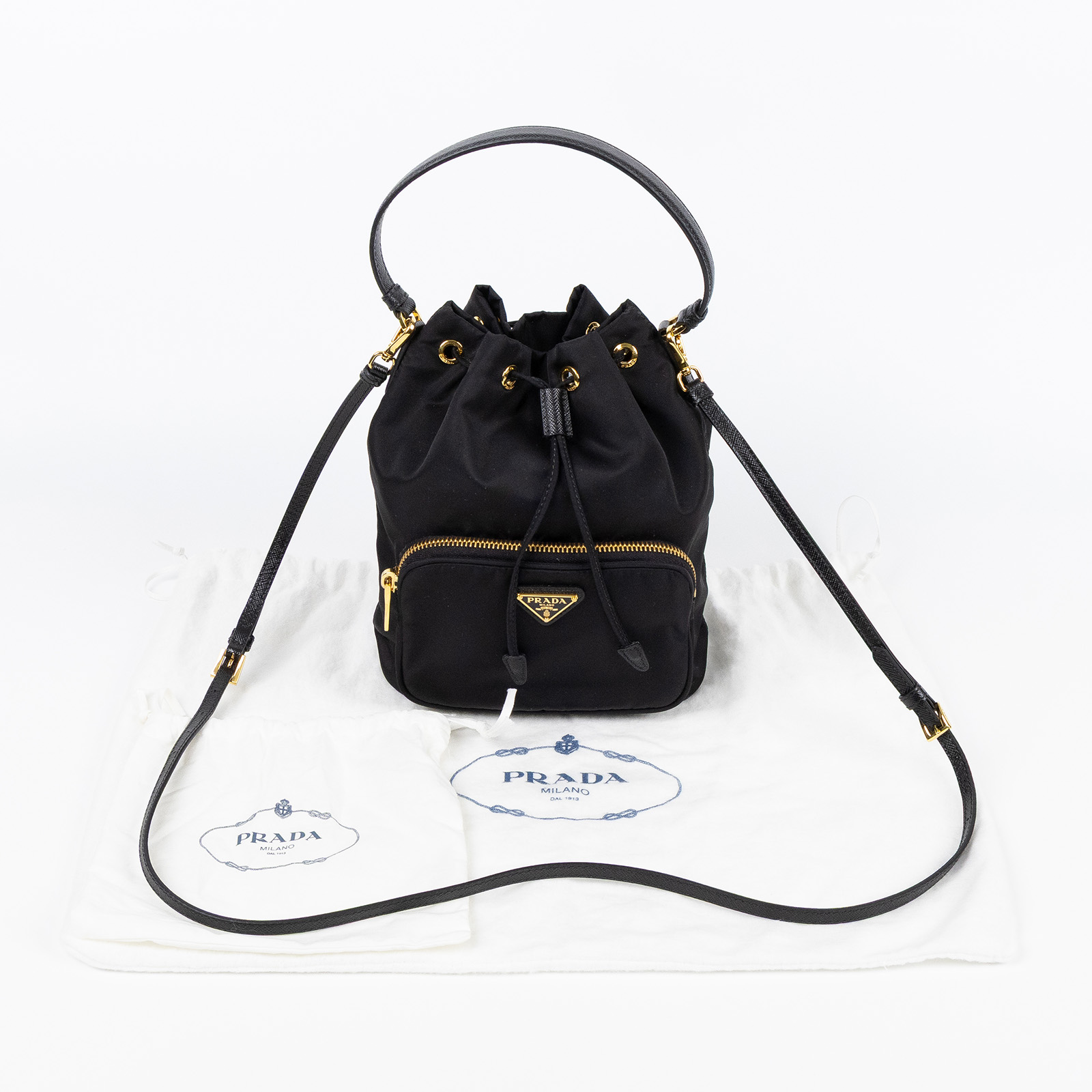 普拉達 PRADA Duet Re-Nylon 水桶袋 1BH038_RV44 黑尼龍水桶包 防塵袋