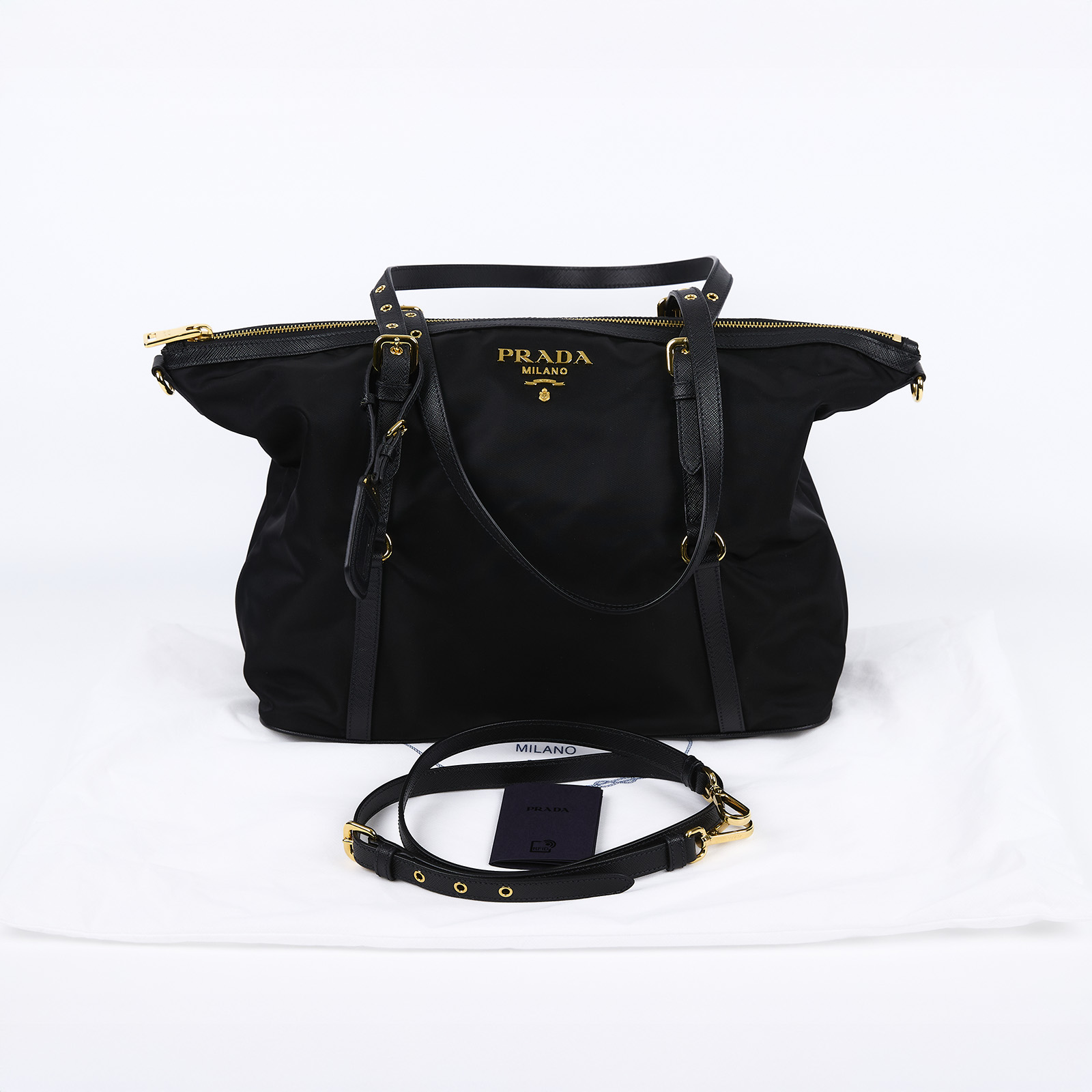 普拉達 PRADA Tessuto 托特包 1BG253_QXO 黑尼龍托特包2WAY 防塵袋