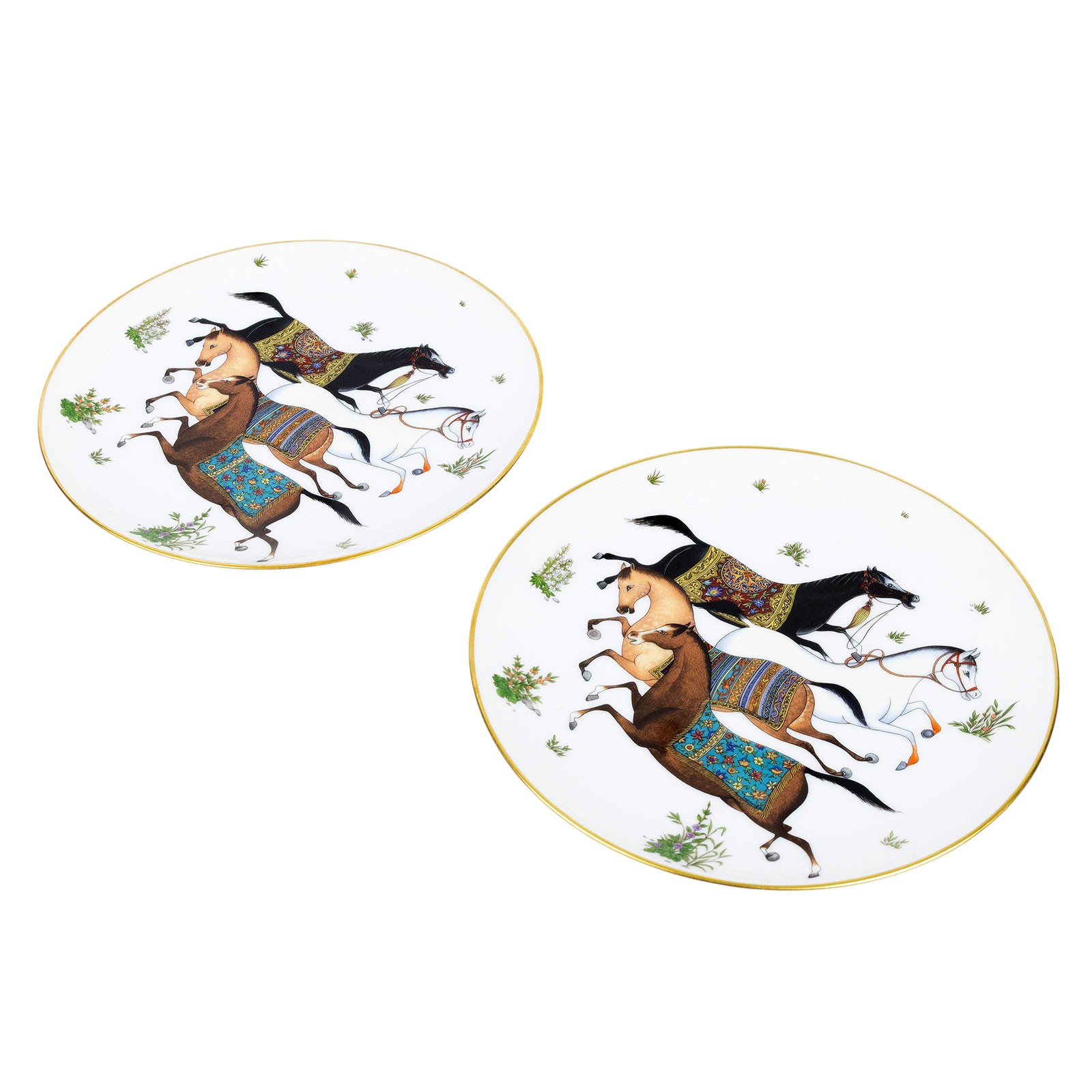 愛馬仕 Hermes Cheval dOrient 甜點盤 P009807P P009807P 東方駿馬圖騰甜點盤組 原廠盒子