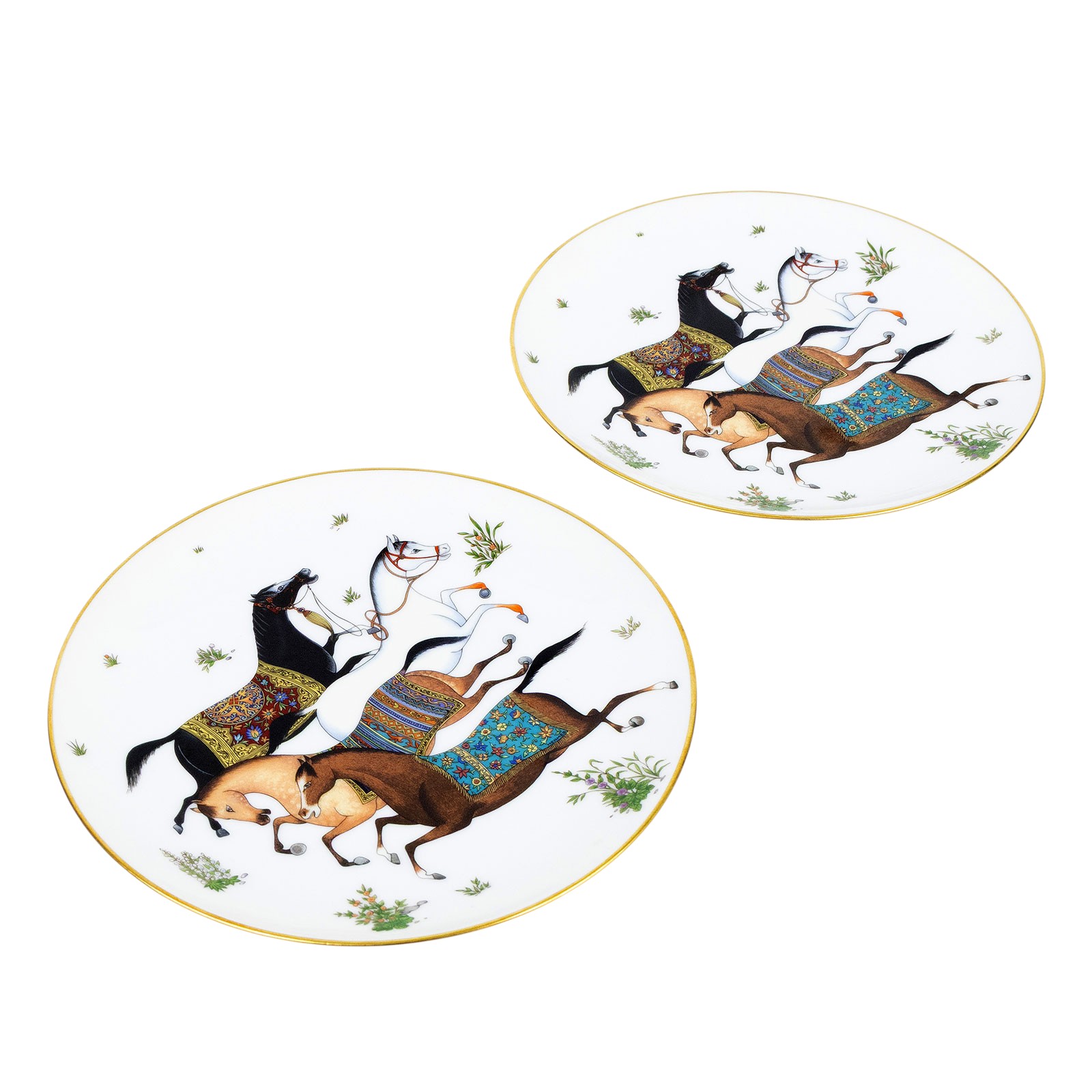 愛馬仕 Hermes Cheval dOrient 甜點盤 P009807P P009807P 東方駿馬圖騰甜點盤組 原廠盒子