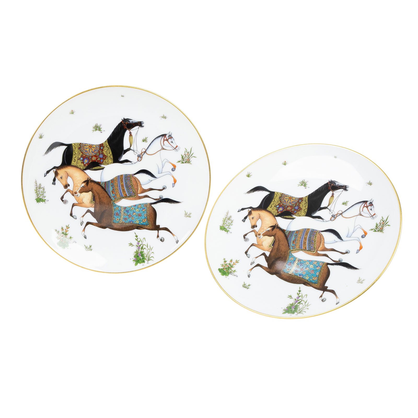 愛馬仕 Hermes Cheval dOrient 甜點盤 P009807P P009807P 東方駿馬圖騰甜點盤組 原廠盒子