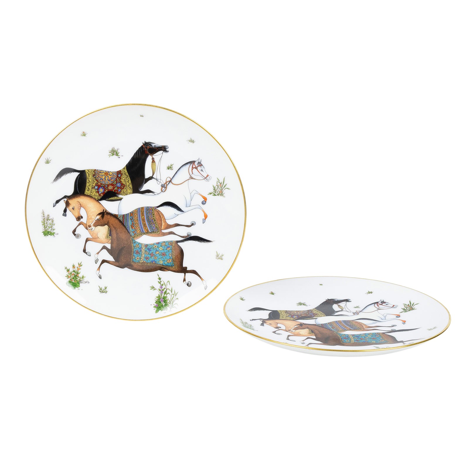 愛馬仕 Hermes Cheval dOrient 甜點盤 P009807P P009807P 東方駿馬圖騰甜點盤組 原廠盒子