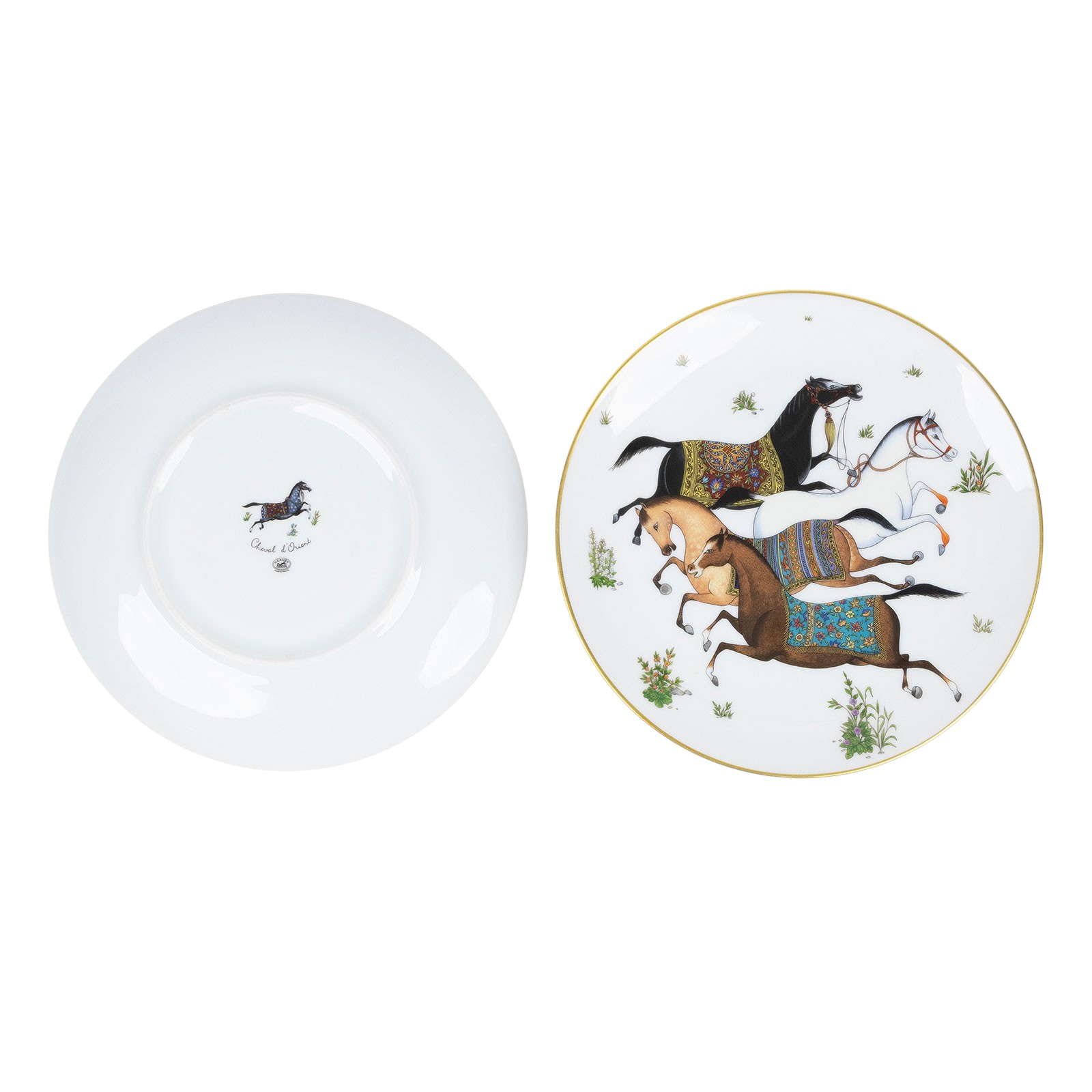 愛馬仕 Hermes Cheval dOrient 甜點盤 P009807P P009807P 東方駿馬圖騰甜點盤組 原廠盒子