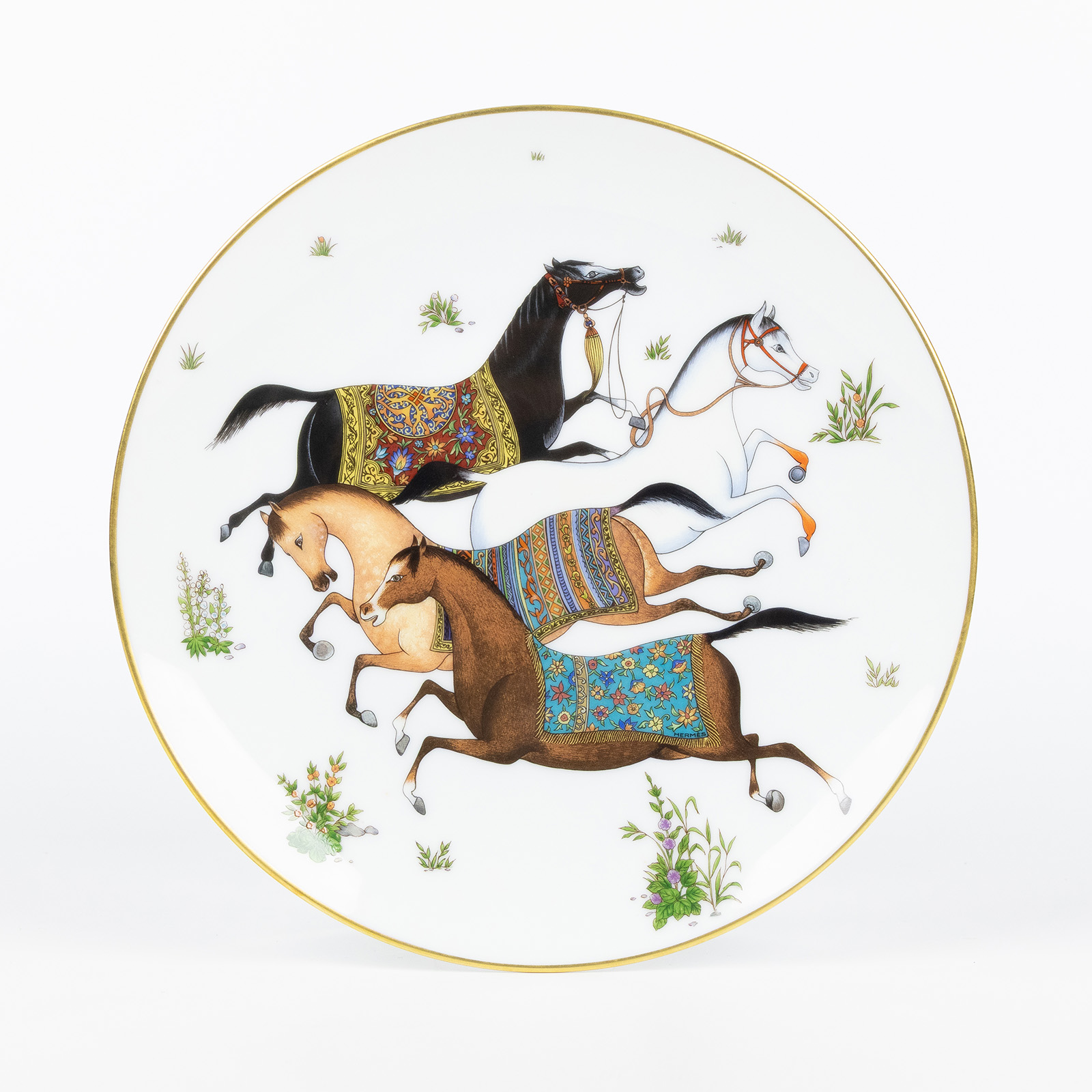 愛馬仕 Hermes Cheval dOrient 甜點盤 P009807P P009807P 東方駿馬圖騰甜點盤組 原廠盒子