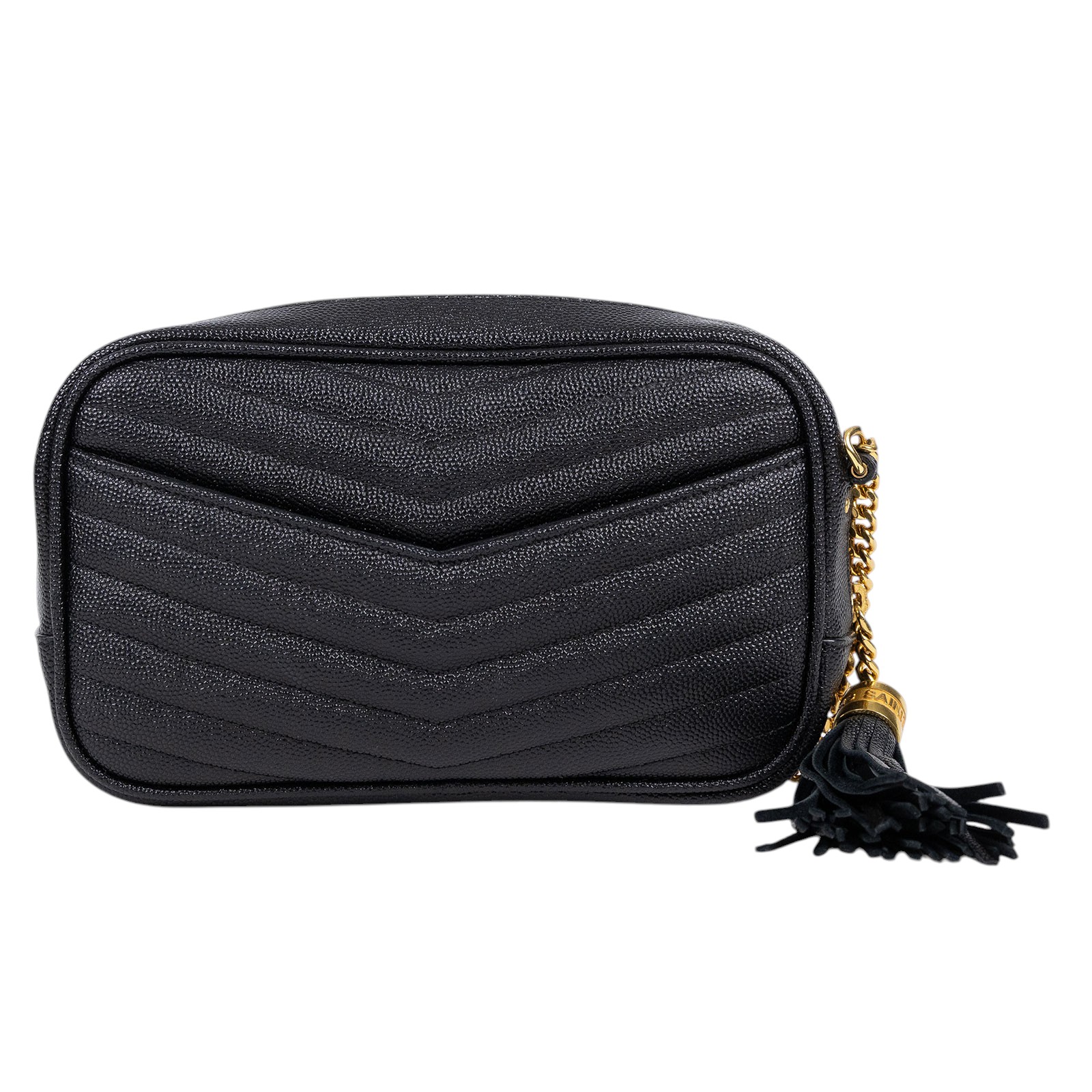 聖羅蘭 YSL SAINT LAURENT Lou 迷你 鏈條 斜跨包 金色五金 6125791GF01 黑金流蘇相機包 防塵袋