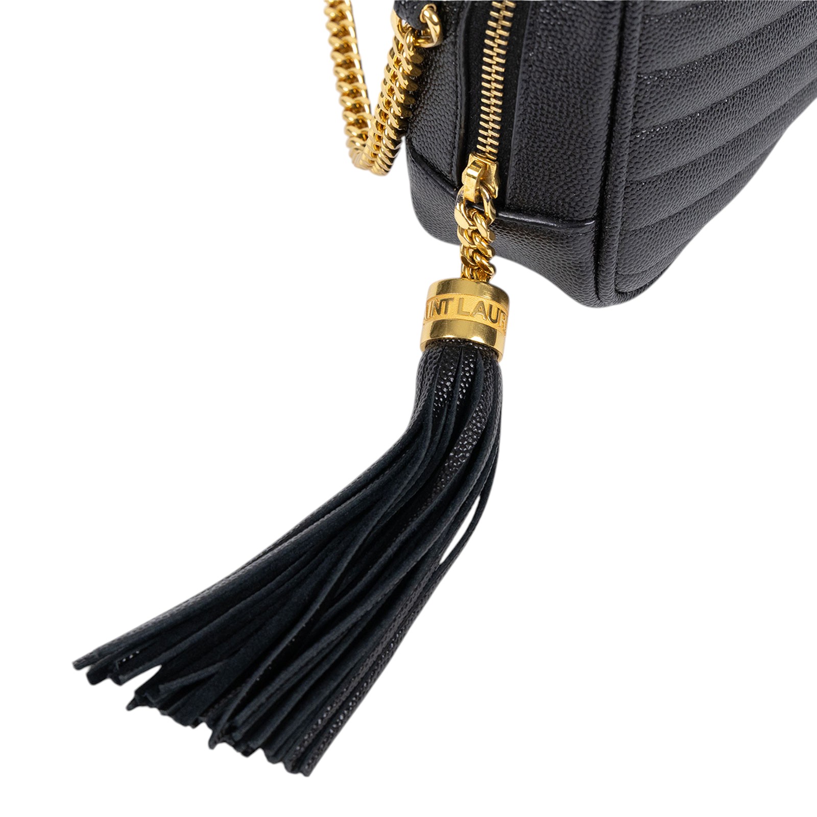 聖羅蘭 YSL SAINT LAURENT Lou 迷你 鏈條 斜跨包 金色五金 6125791GF01 黑金流蘇相機包 防塵袋