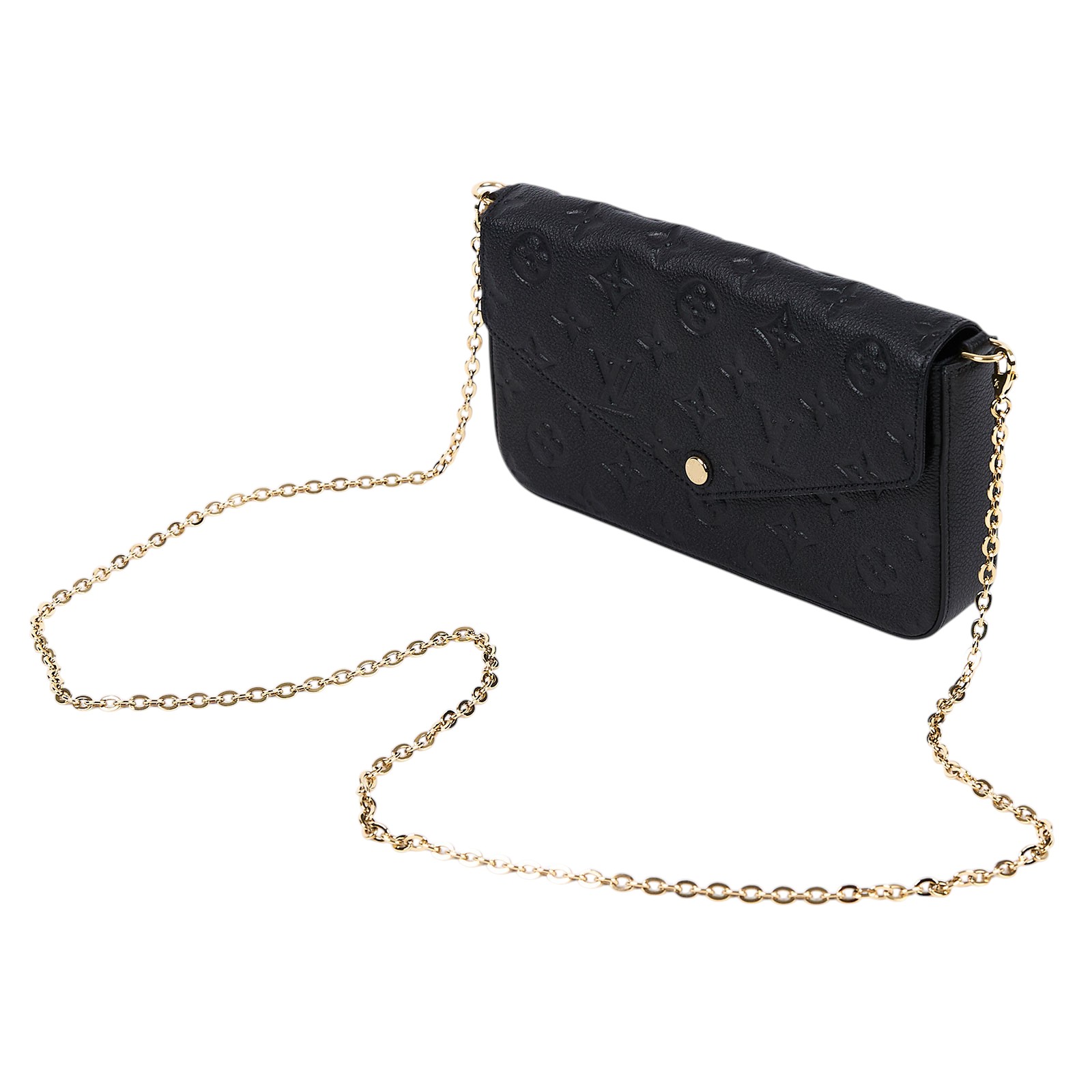 路易威登 LOUIS VUITTON Félicie Pochette 經典壓花皮格 WOC 翻蓋 斜背 鍊帶 肩背包 黑色 M64064 晶片款  原廠盒子/防塵袋