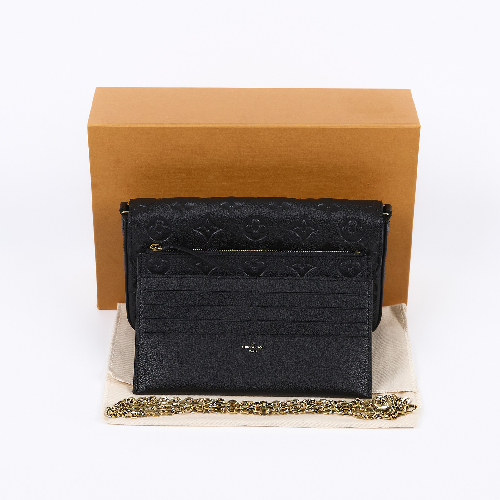 路易威登 LOUIS VUITTON Félicie Pochette 經典壓花皮格 WOC 翻蓋 斜背 鍊帶 肩背包 黑色 M64064 晶片款  原廠盒子/防塵袋