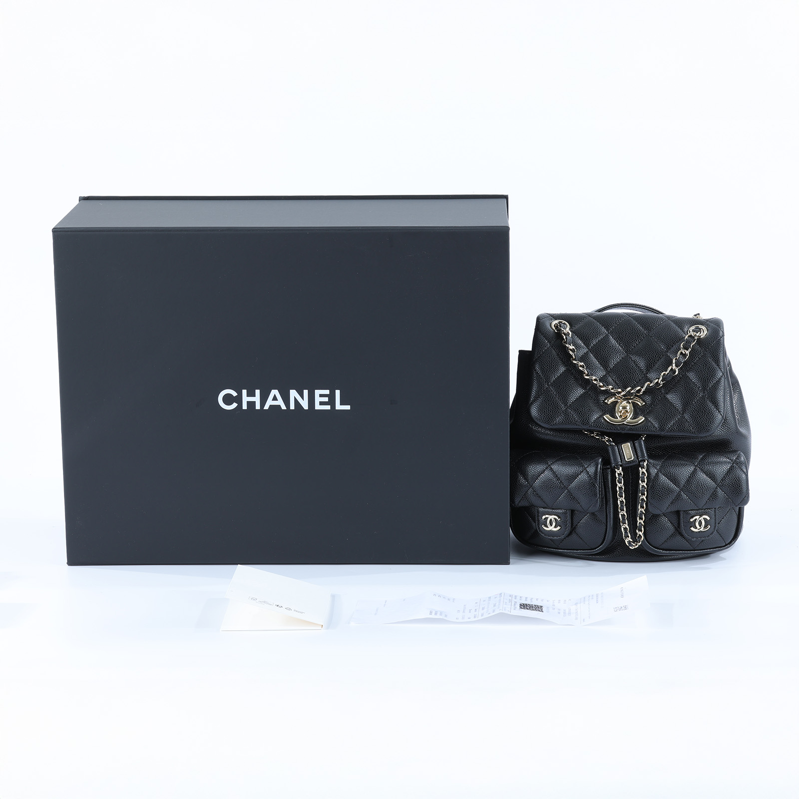 香奈兒 CHANEL Duma 經典 CC Logo 菱格紋 雙肩 後背包 AS3860 晶片款 黑金荔枝DUMA雙口袋後背包 原廠盒子/國外購買證明