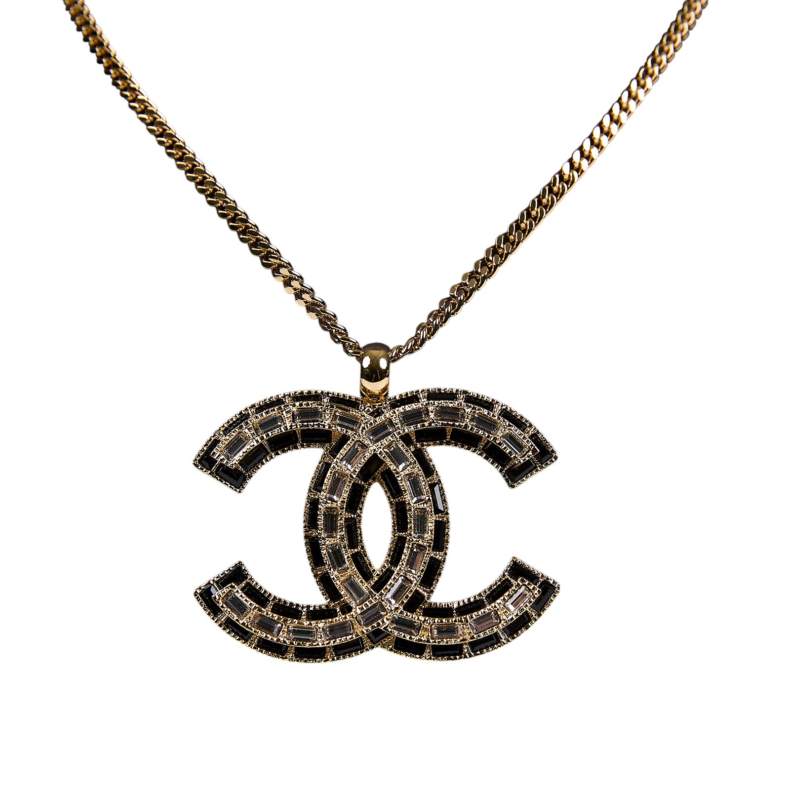 香奈兒 CHANEL 項鍊 飾品 B24S 黑白水鑽雙C項鍊 原廠盒子/防塵袋