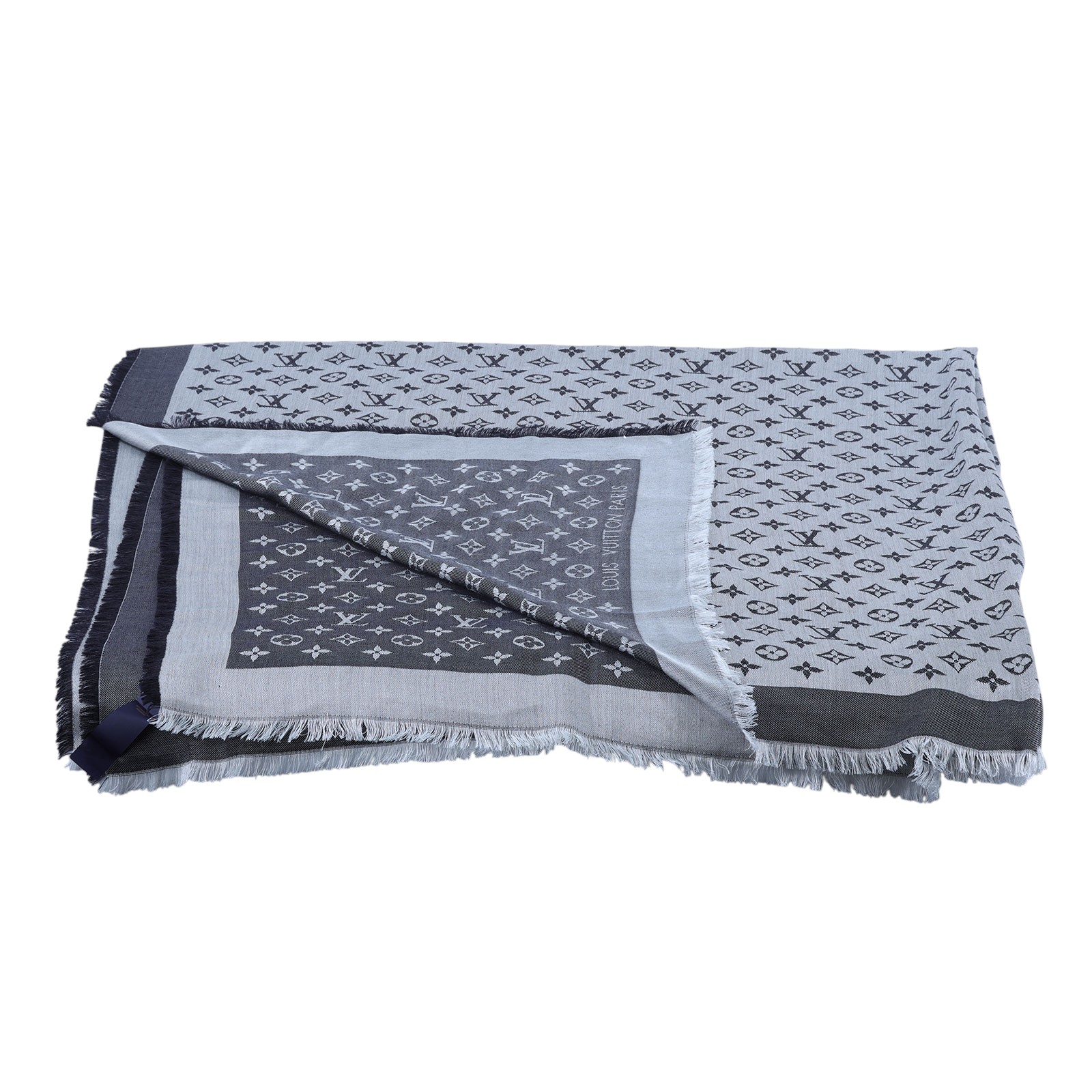 路易威登 LOUIS VUITTON Monogram Denim 披肩 黑色 M71378  原廠盒子