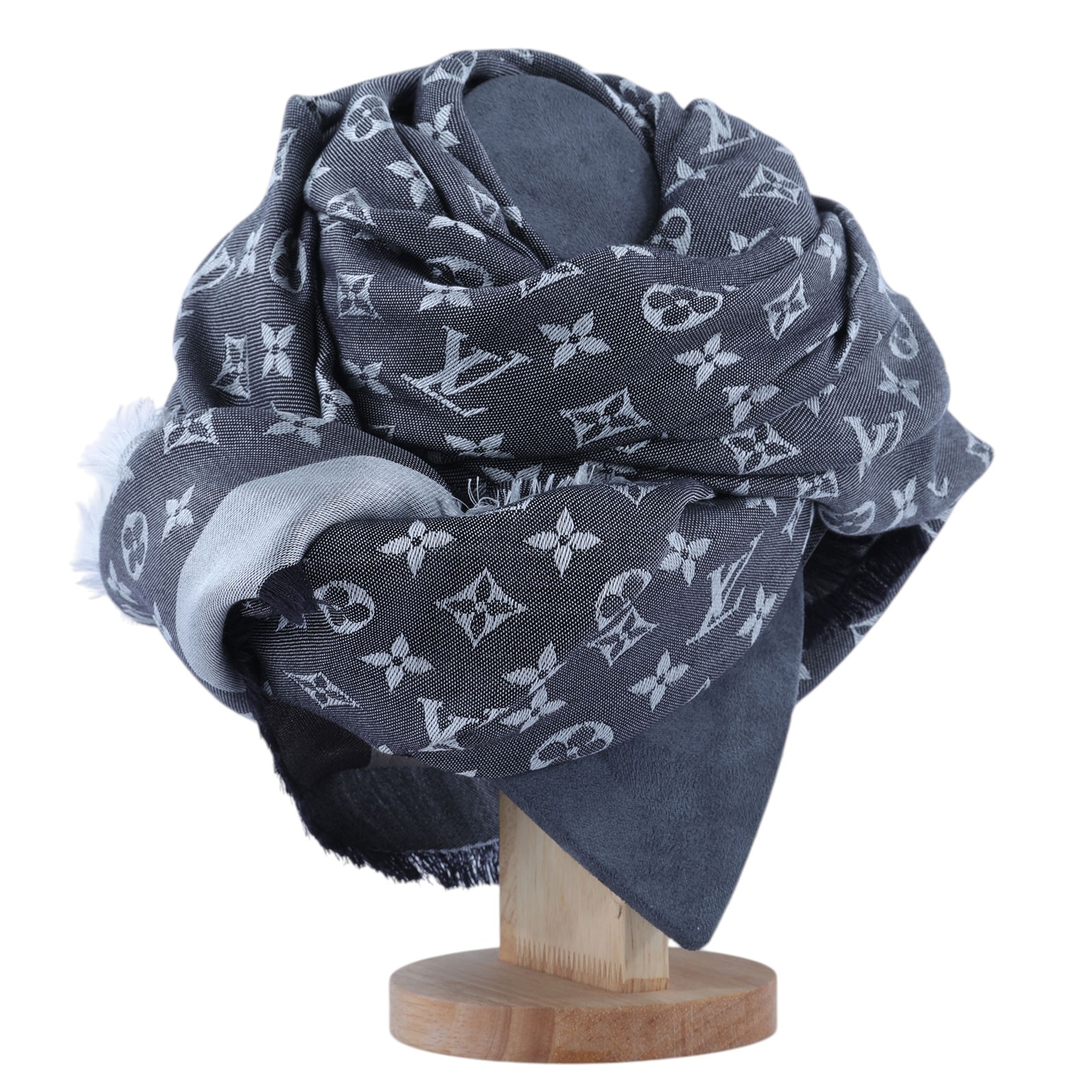 路易威登 LOUIS VUITTON Monogram Denim 披肩 黑色 M71378  原廠盒子