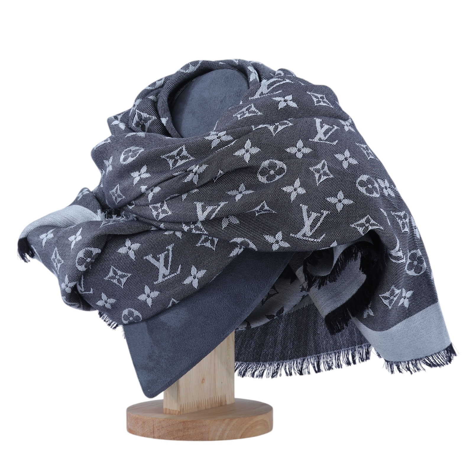 路易威登 LOUIS VUITTON Monogram Denim 披肩 黑色 M71378  原廠盒子