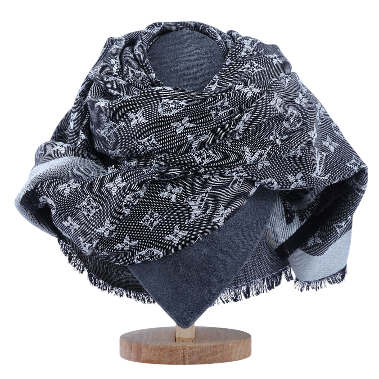 路易威登 LOUIS VUITTON Monogram Denim 披肩 黑色 M71378  原廠盒子