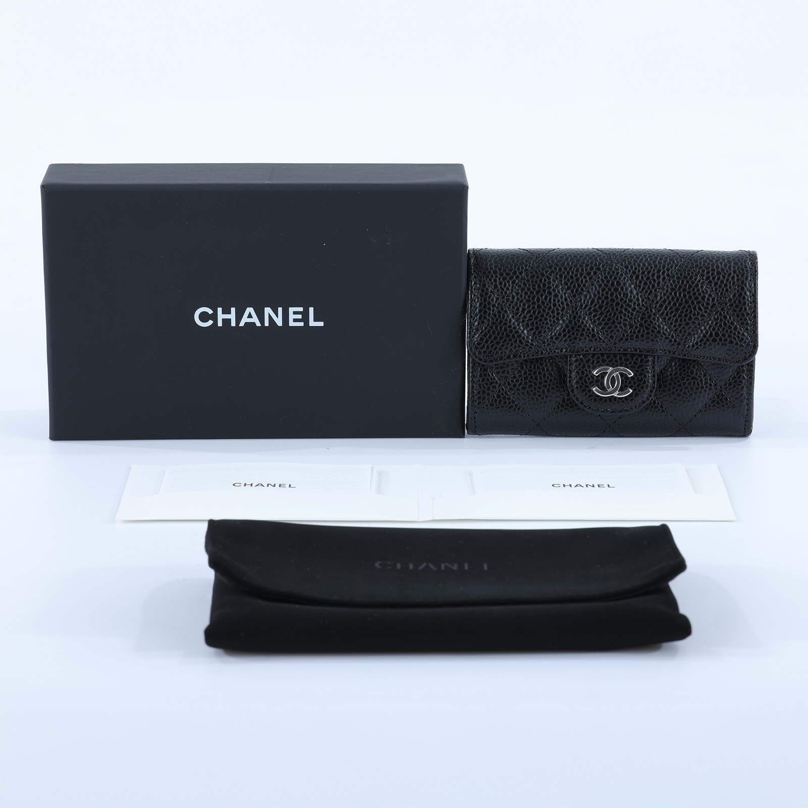 香奈兒 CHANEL 經典口蓋卡片夾 AP0214 黑荔枝零錢卡包 原廠盒子/防塵袋