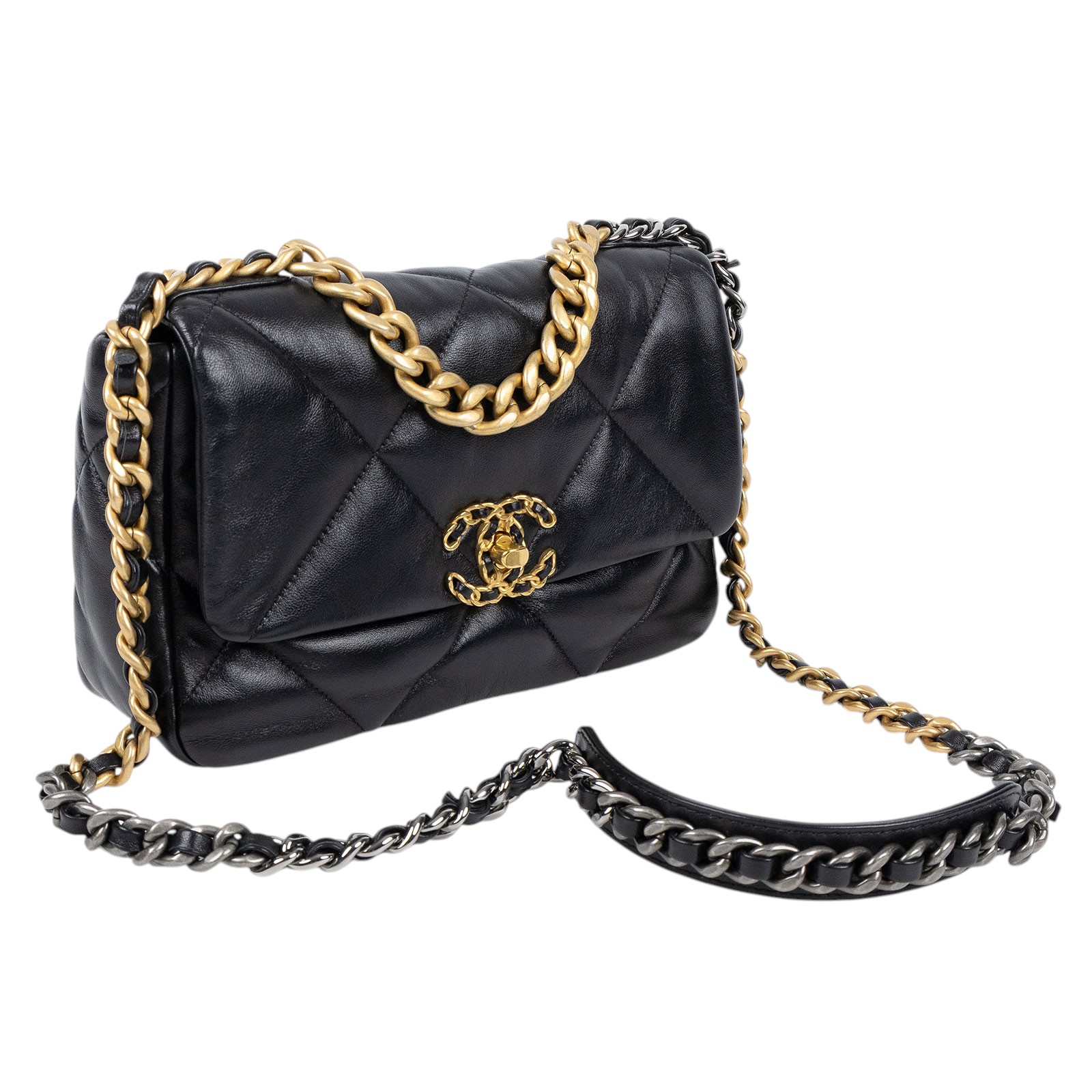 香奈兒 CHANEL 19 口蓋包 菱格紋 金銀鍊帶 手提 肩背包 AS1160 B04852 晶片款 黑金19包 26CM 原廠盒子/防塵袋/發票