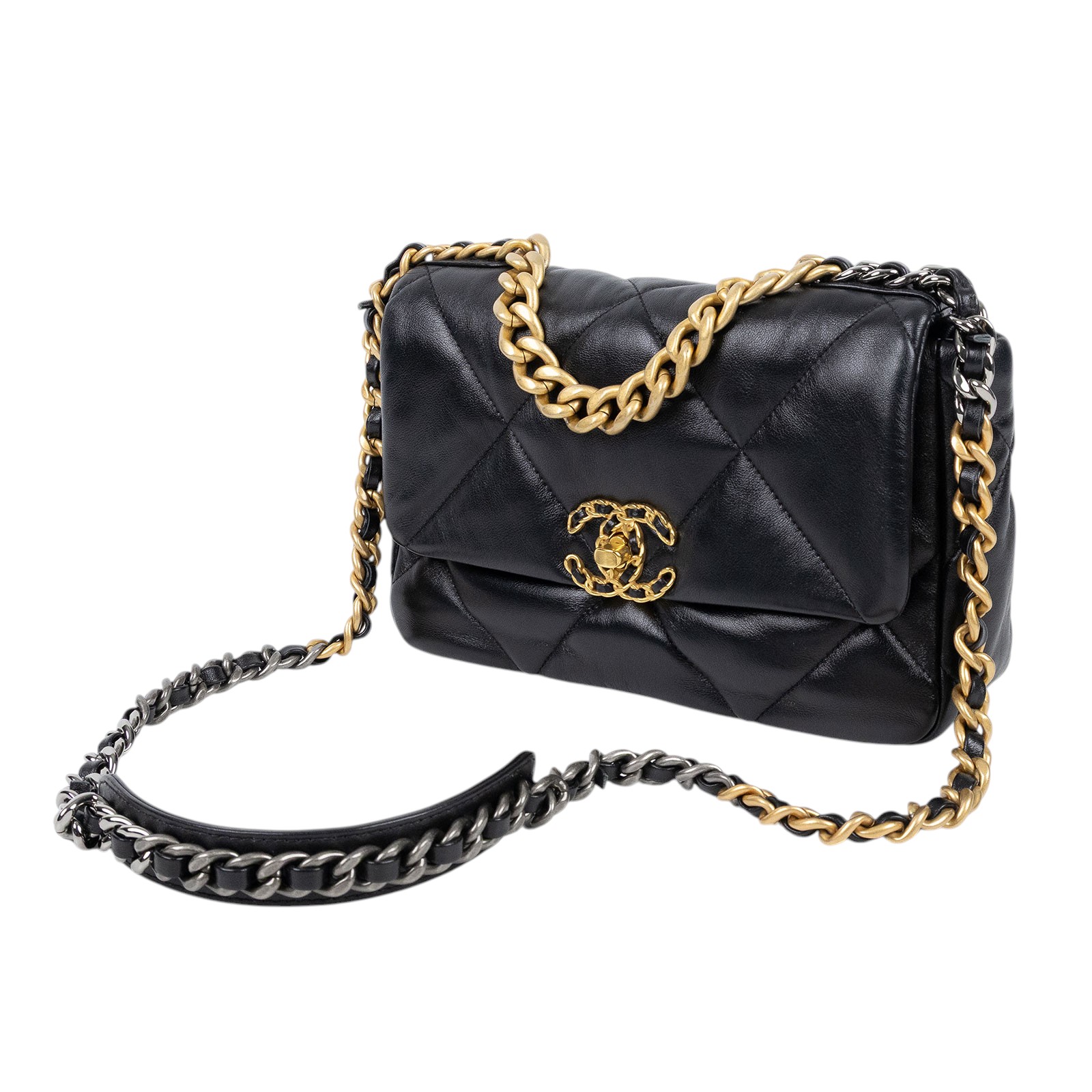 香奈兒 CHANEL 19 口蓋包 菱格紋 金銀鍊帶 手提 肩背包 AS1160 B04852 晶片款 黑金19包 26CM 原廠盒子/防塵袋/發票