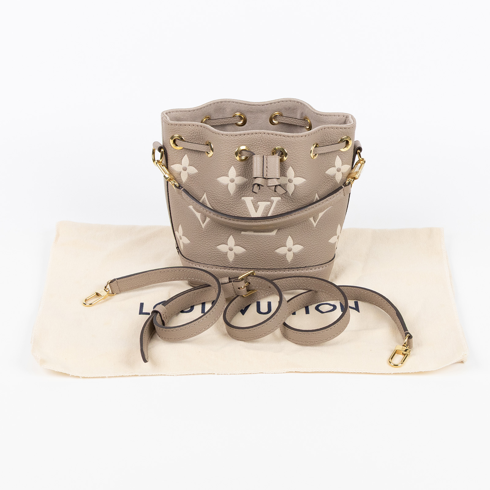 路易威登 LOUIS VUITTON Nano Noé 束口水桶包 Tourterelle 灰色 Cream色 M46291 晶片款  防塵袋