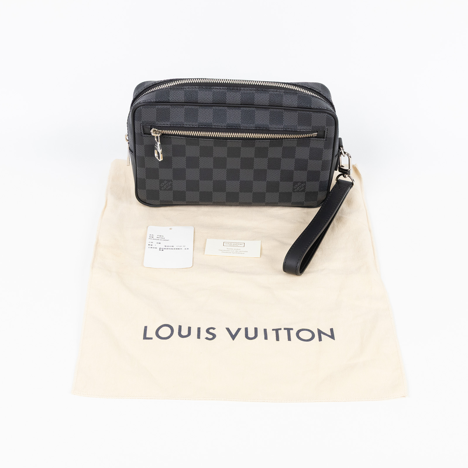 路易威登 LOUIS VUITTON Kasai 手拿包 N41664 晶片款 黑棋盤格手拿包 防塵袋