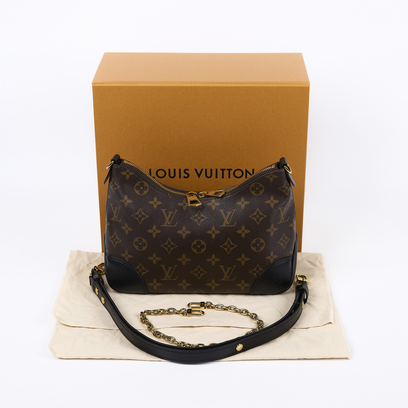 路易威登 LOUIS VUITTON Boulogne 黑色 牛角包 手提 斜肩背包 M45831 晶片款 原花Boulogne PM 原廠盒子/防塵袋