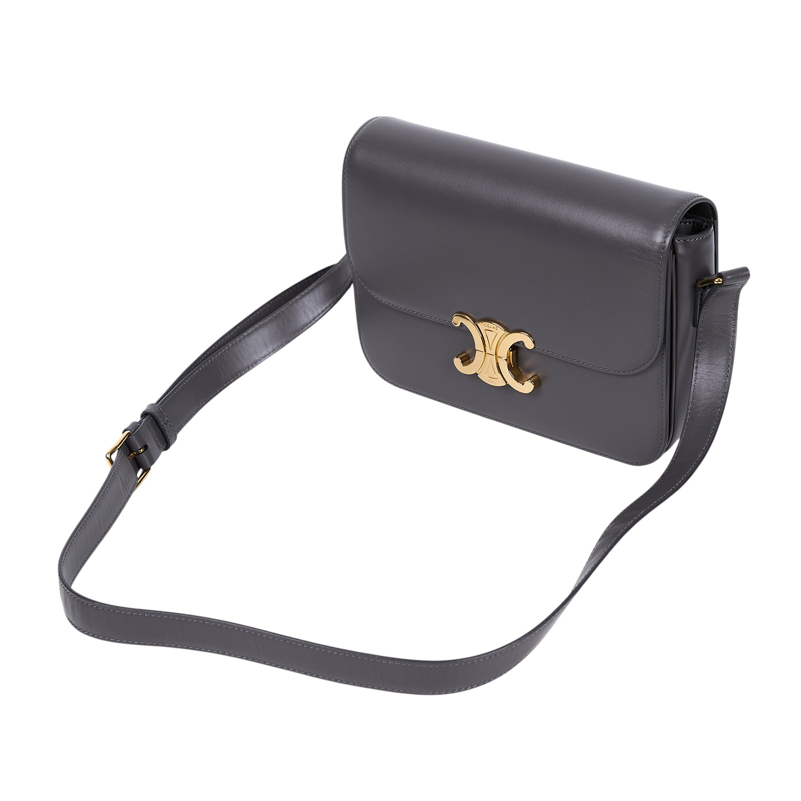 思琳 CELINE 亮面牛皮革 Classique Triomphe 凱旋門 肩背包 187363BF4 灰金凱旋門 無附屬品