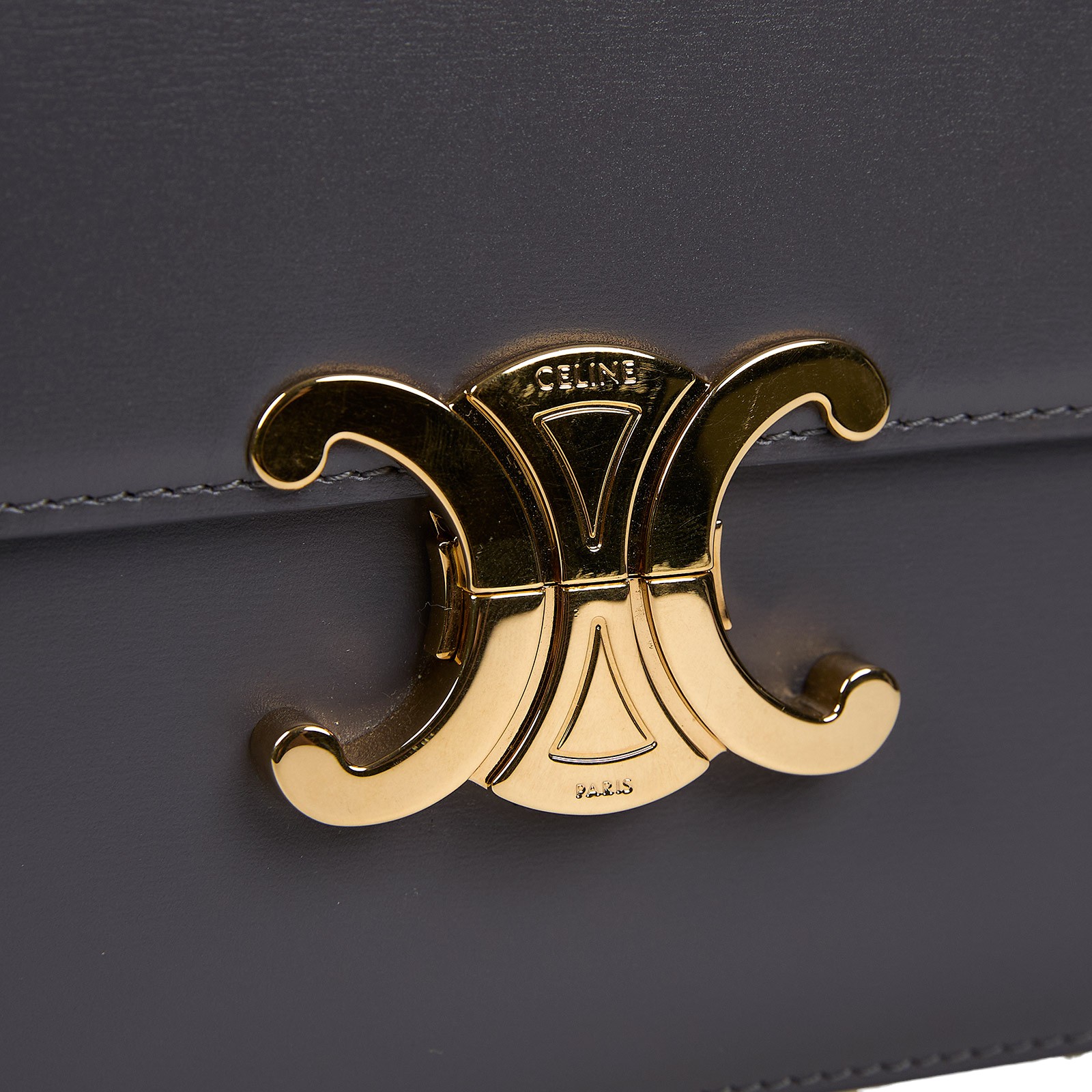 思琳 CELINE 亮面牛皮革 Classique Triomphe 凱旋門 肩背包 187363BF4 灰金凱旋門 無附屬品