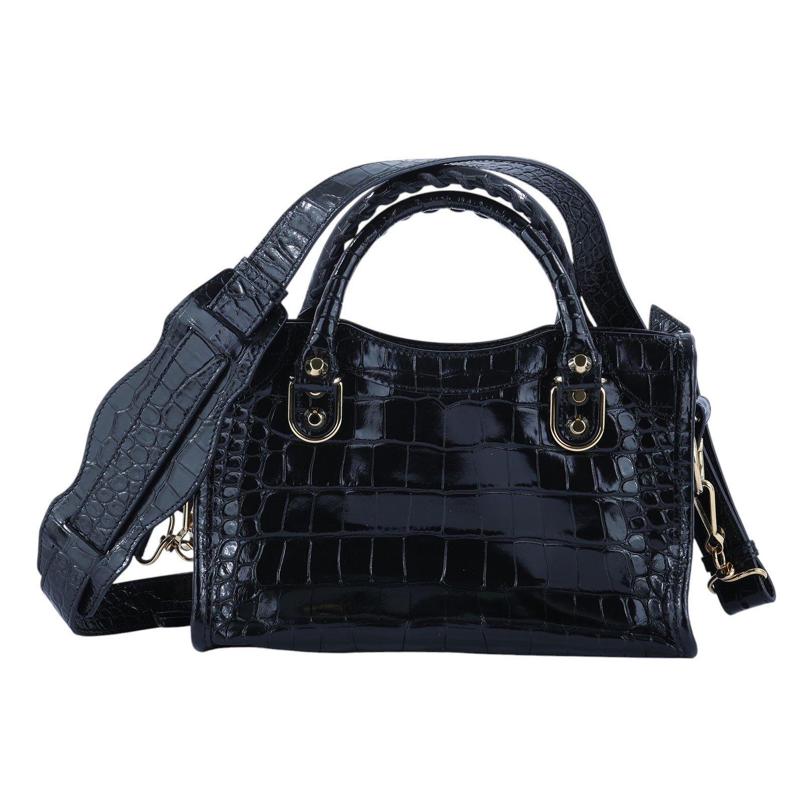 巴黎世家 BALENCIAGA Giant Mini City 鱷魚壓紋 機車包 3901601RO6G 黑金鱷魚壓紋MINI CITY 防塵袋/購買證明