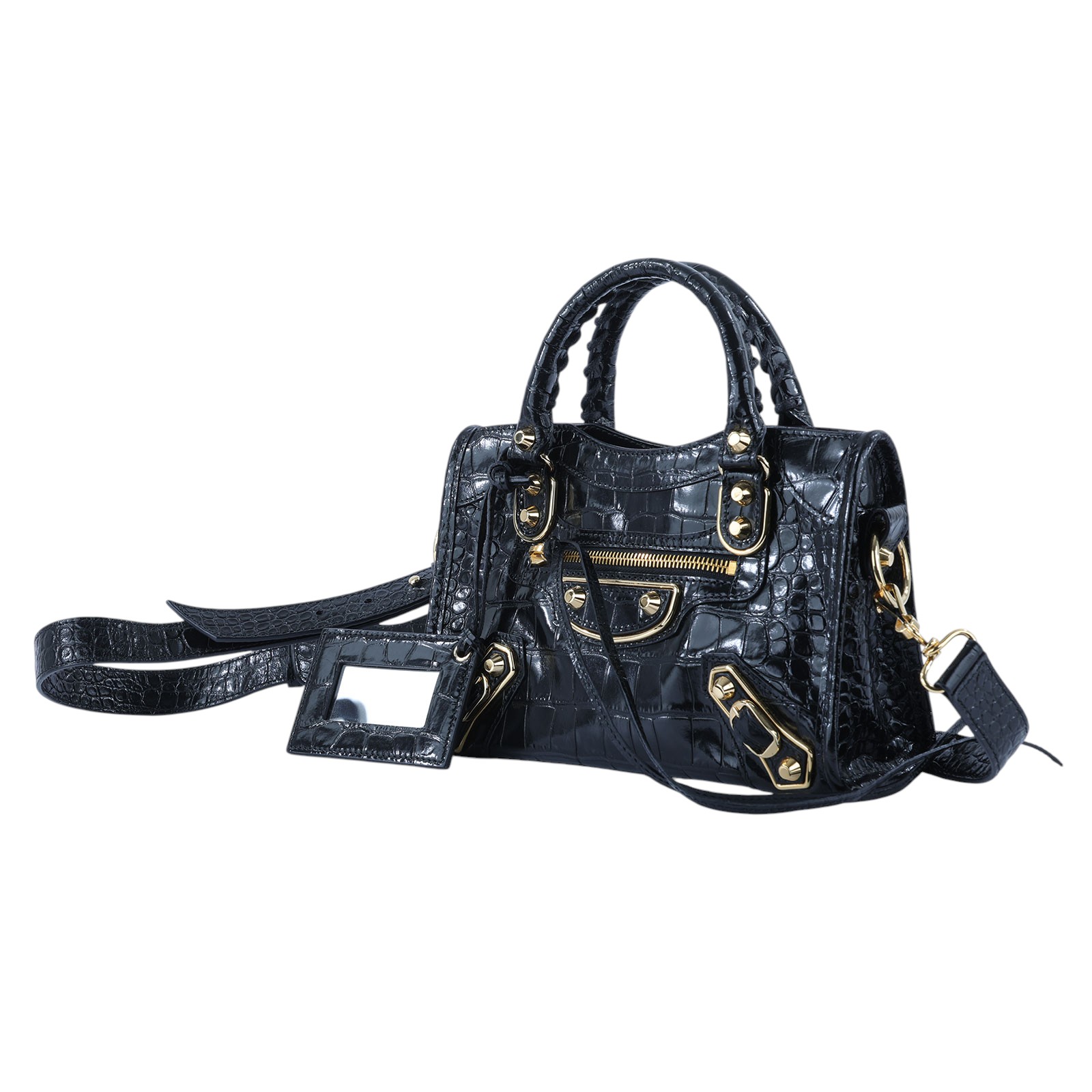 巴黎世家 BALENCIAGA Giant Mini City 鱷魚壓紋 機車包 3901601RO6G 黑金鱷魚壓紋MINI CITY 防塵袋/購買證明