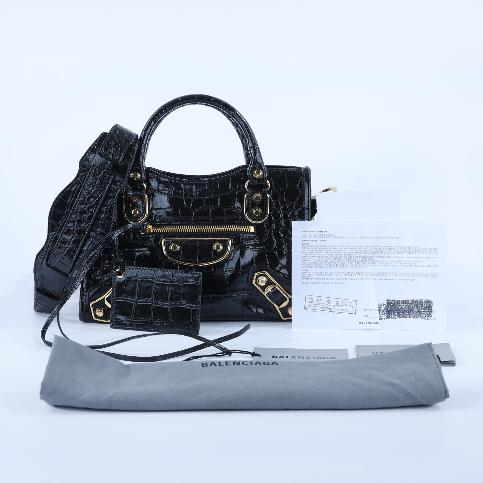 巴黎世家 BALENCIAGA Giant Mini City 鱷魚壓紋 機車包 3901601RO6G 黑金鱷魚壓紋MINI CITY 防塵袋/購買證明