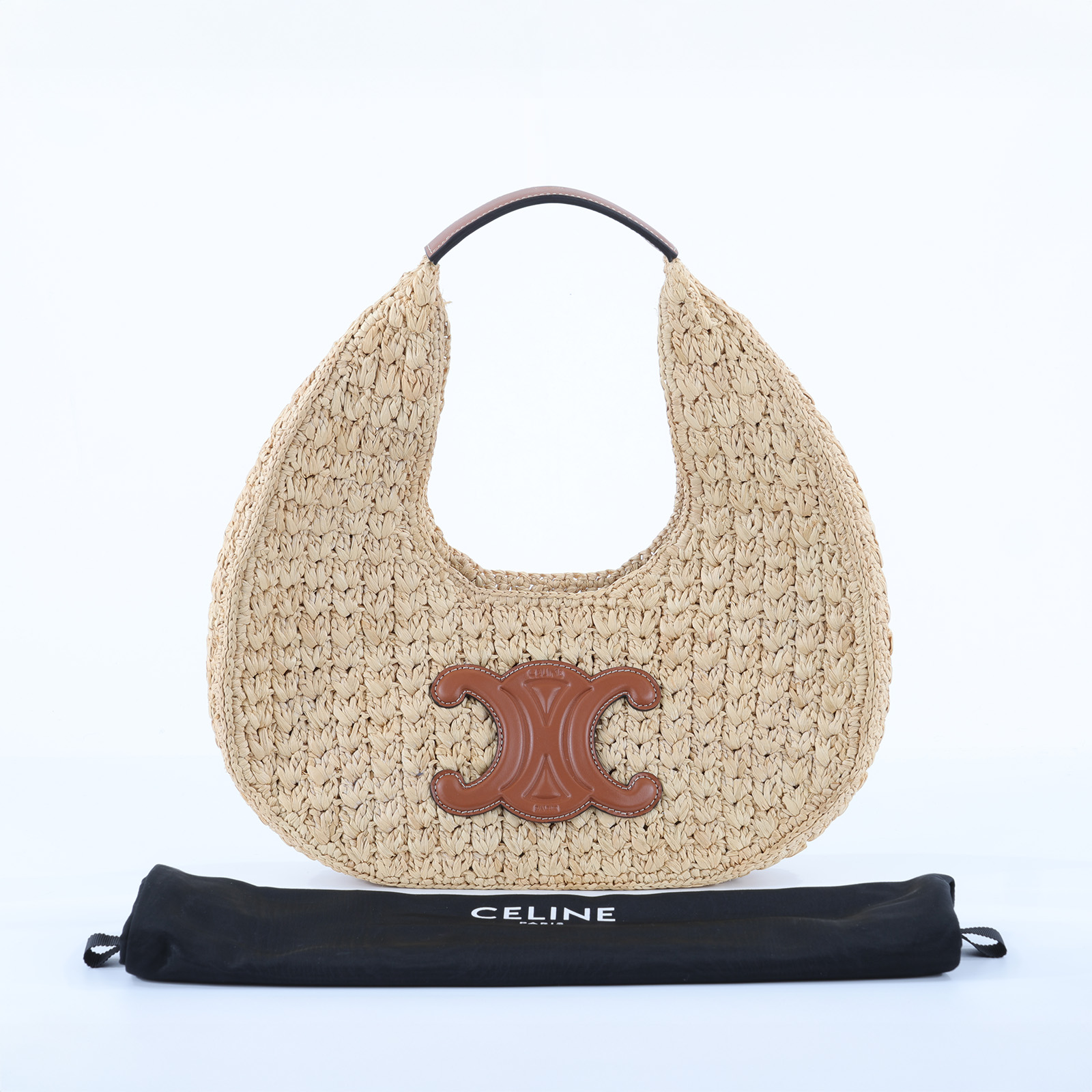 思琳 CELINE Hobo 經典提籃包 112772EYR 凱旋門草編HOBO包 防塵袋
