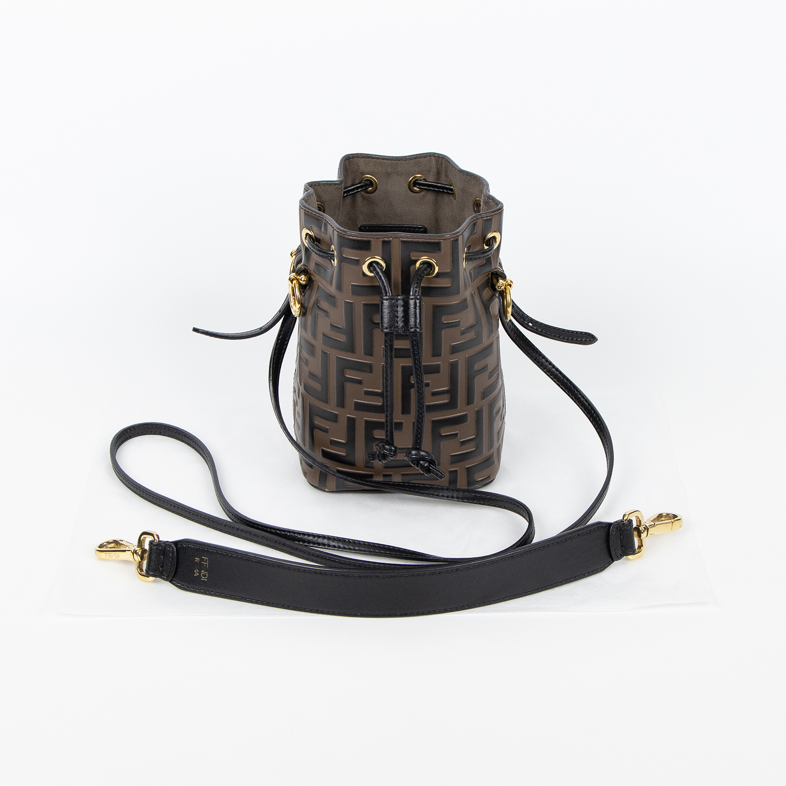 芬迪 FENDI Mon Tresor 皮革 迷你 手袋 8BS010A659 黑FF水桶包 無附屬品