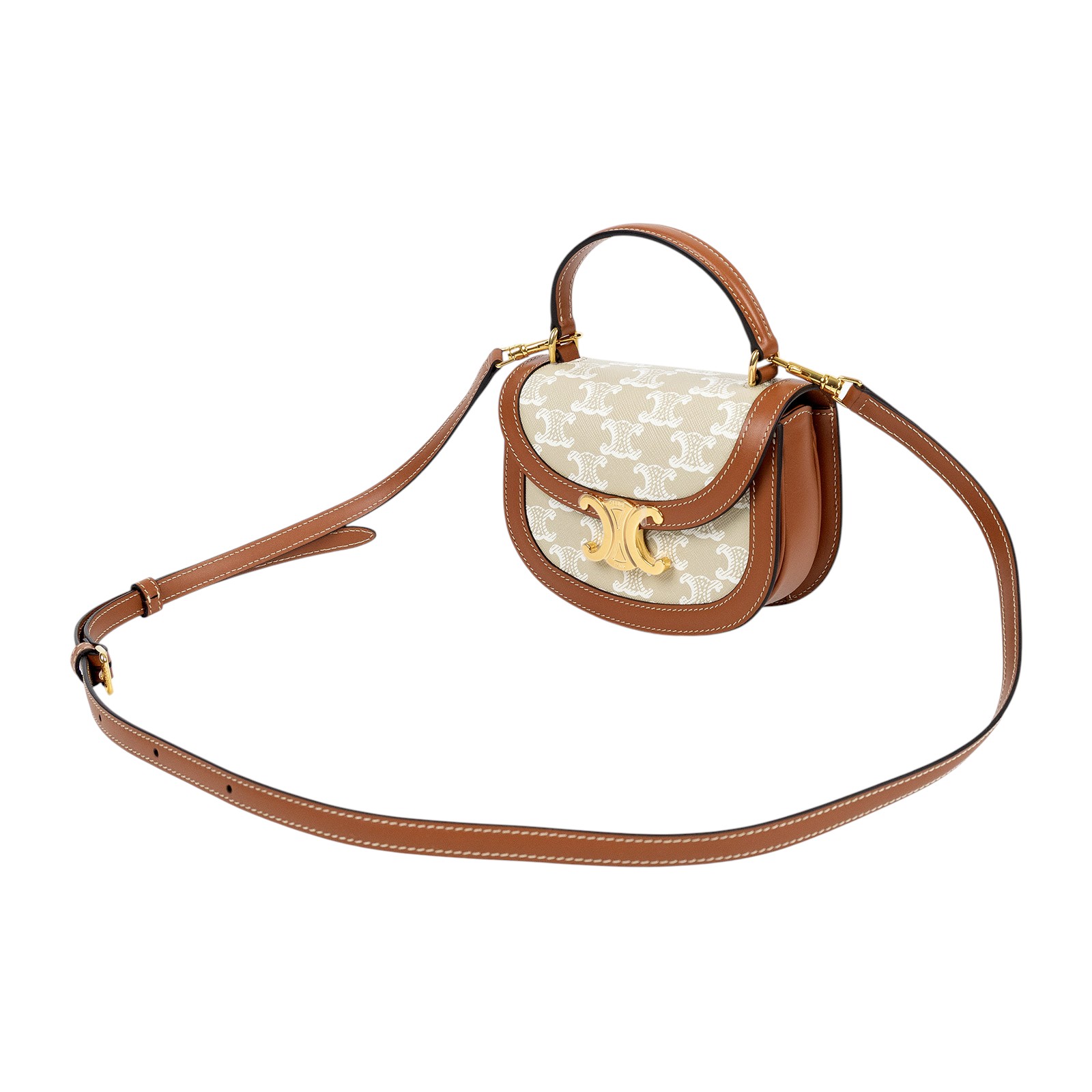 思琳 CELINE Besace Clea 迷你 米色 10K502FIJ 米灰BESACE迷你凱旋門馬鞍單肩包 原廠盒子/防塵袋