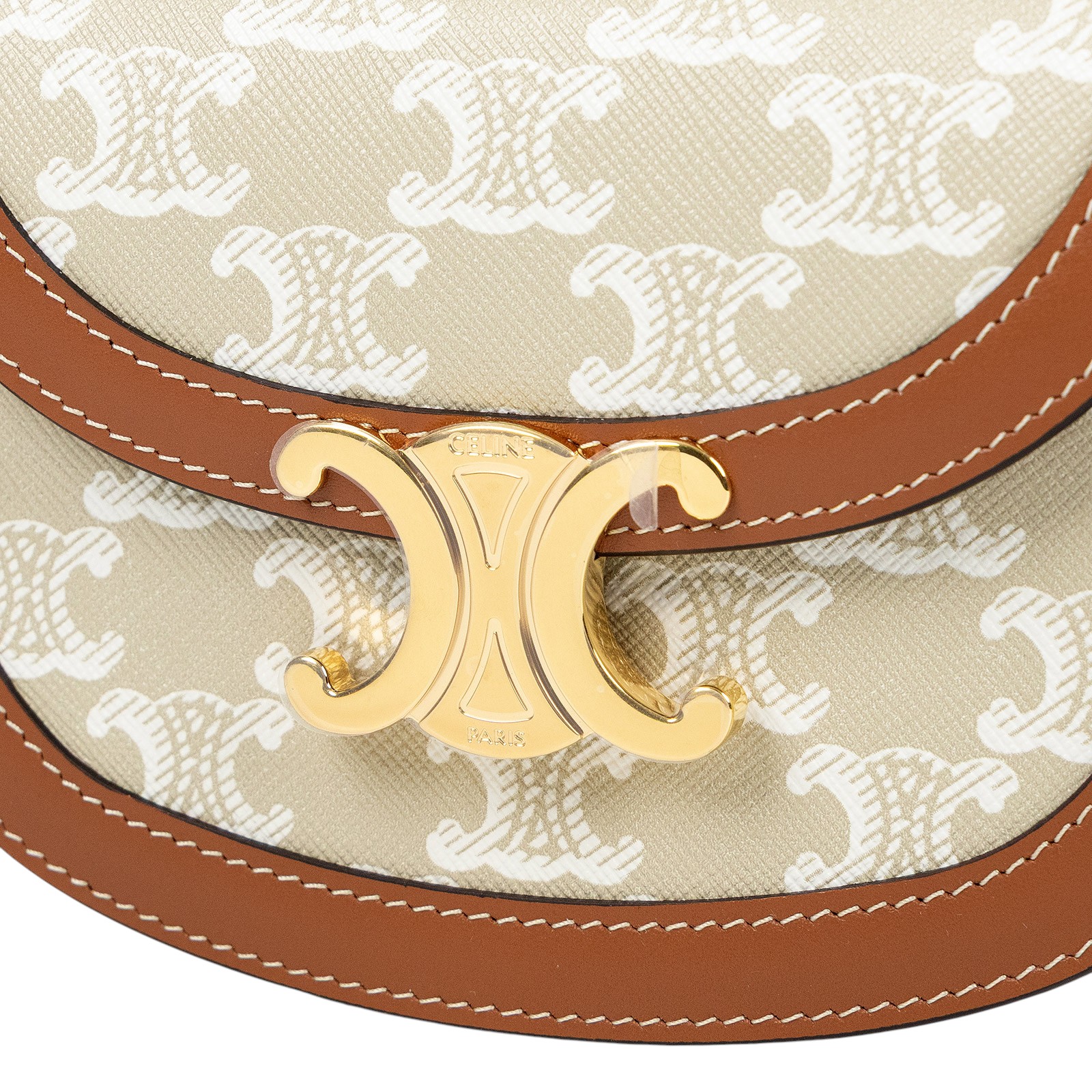 思琳 CELINE Besace Clea 迷你 米色 10K502FIJ 米灰BESACE迷你凱旋門馬鞍單肩包 原廠盒子/防塵袋