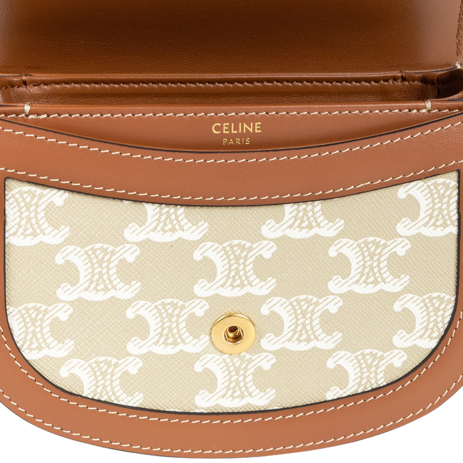 思琳 CELINE Besace Clea 迷你 米色 10K502FIJ 米灰BESACE迷你凱旋門馬鞍單肩包 原廠盒子/防塵袋