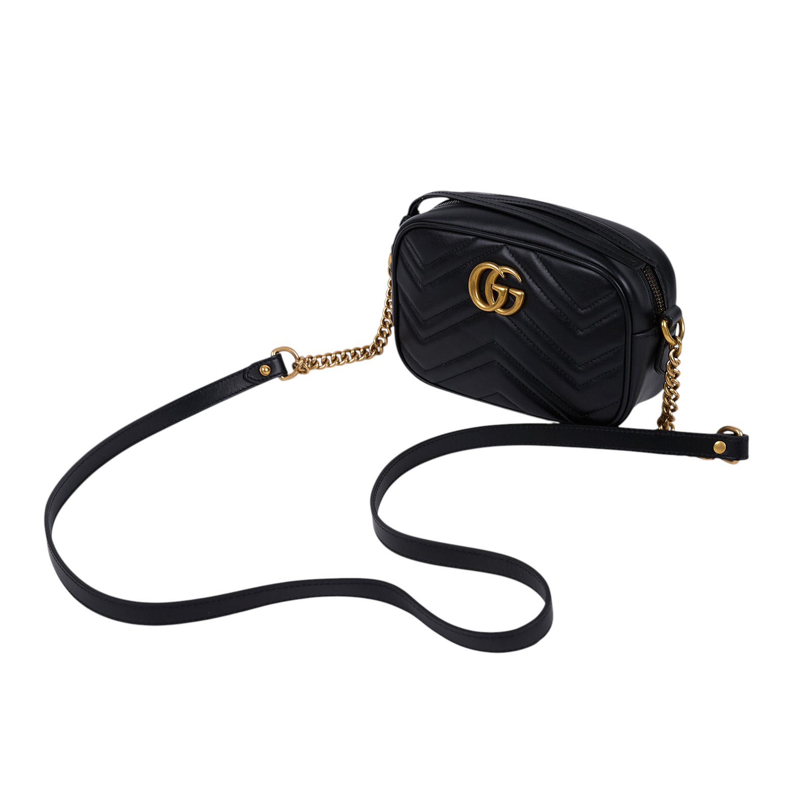 古馳 GUCCI Marmont 迷你袋 金色五金 448065 DTD1T 黑牛皮 GG Marmont 肩背包 無附屬品