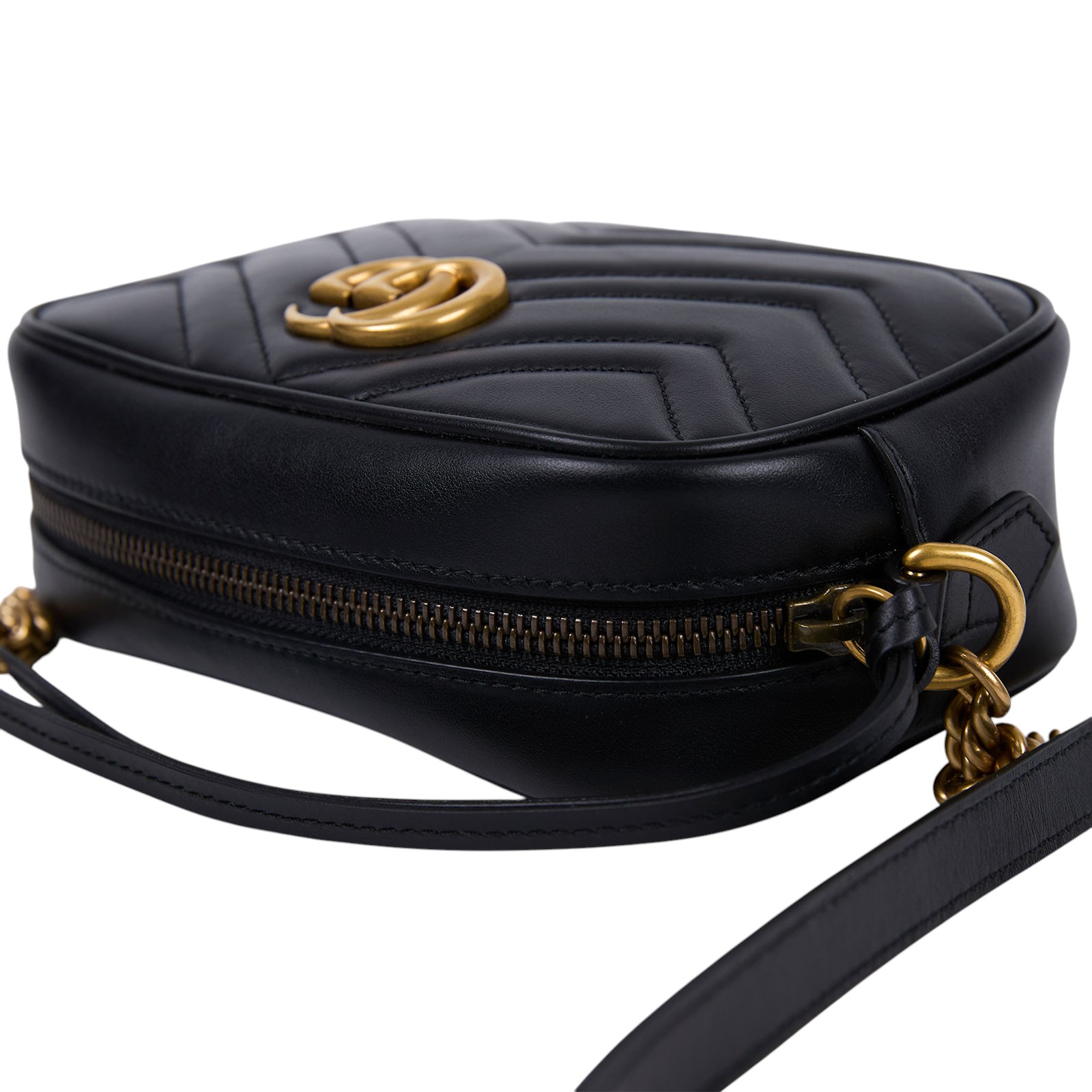 古馳 GUCCI Marmont 迷你袋 金色五金 448065 DTD1T 黑牛皮 GG Marmont 肩背包 無附屬品