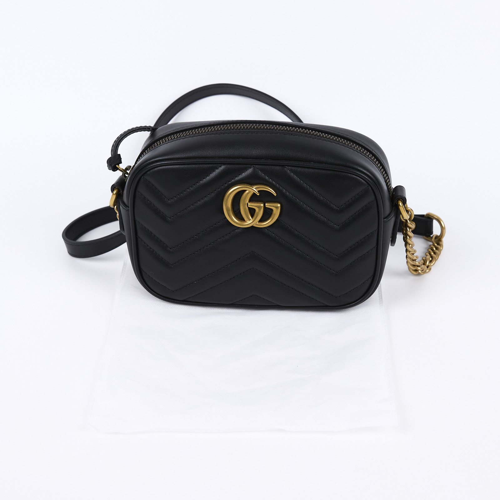 古馳 GUCCI Marmont 迷你袋 金色五金 448065 DTD1T 黑牛皮 GG Marmont 肩背包 無附屬品