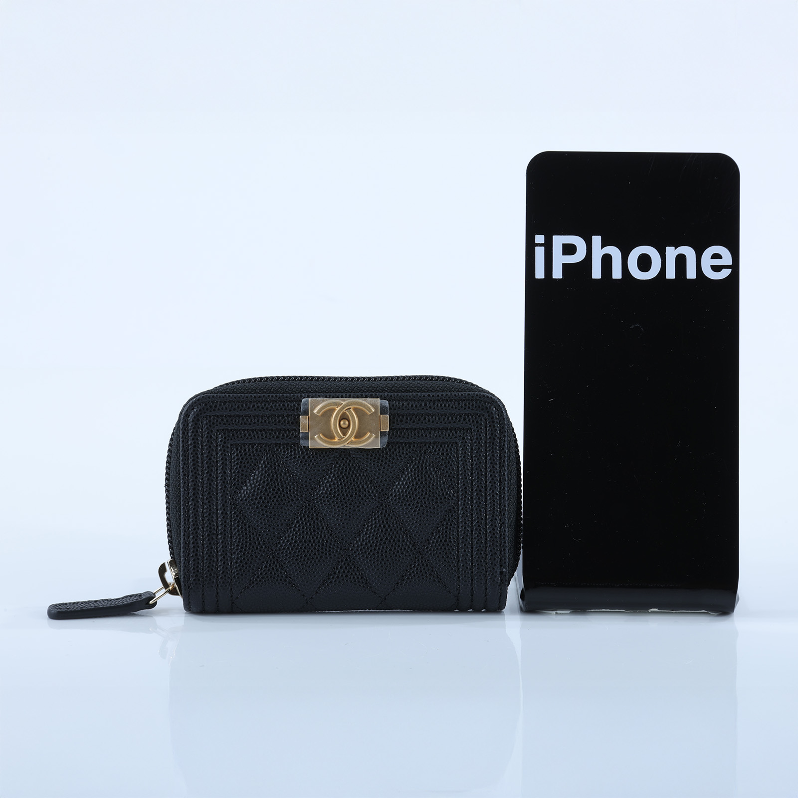 香奈兒 CHANEL BOY 拉鍊 零錢包 A80602 31開黑荔枝金釦BOY零錢包 原廠盒子/防塵袋/保證卡