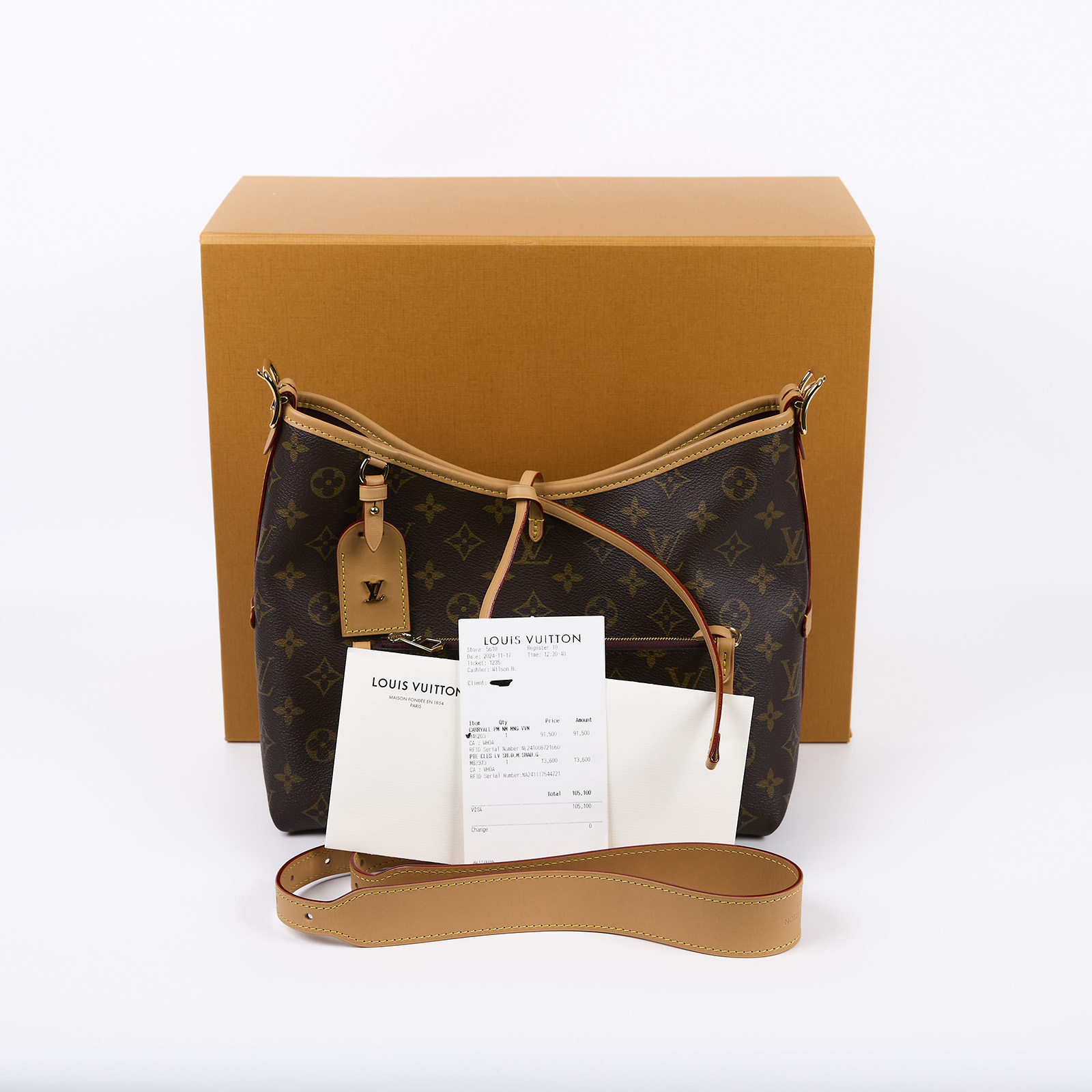 路易威登 LOUIS VUITTON CarryAll PM 原花 肩背包 M46203 晶片款 棕原花CarryAll PM 原廠盒子/購買證明