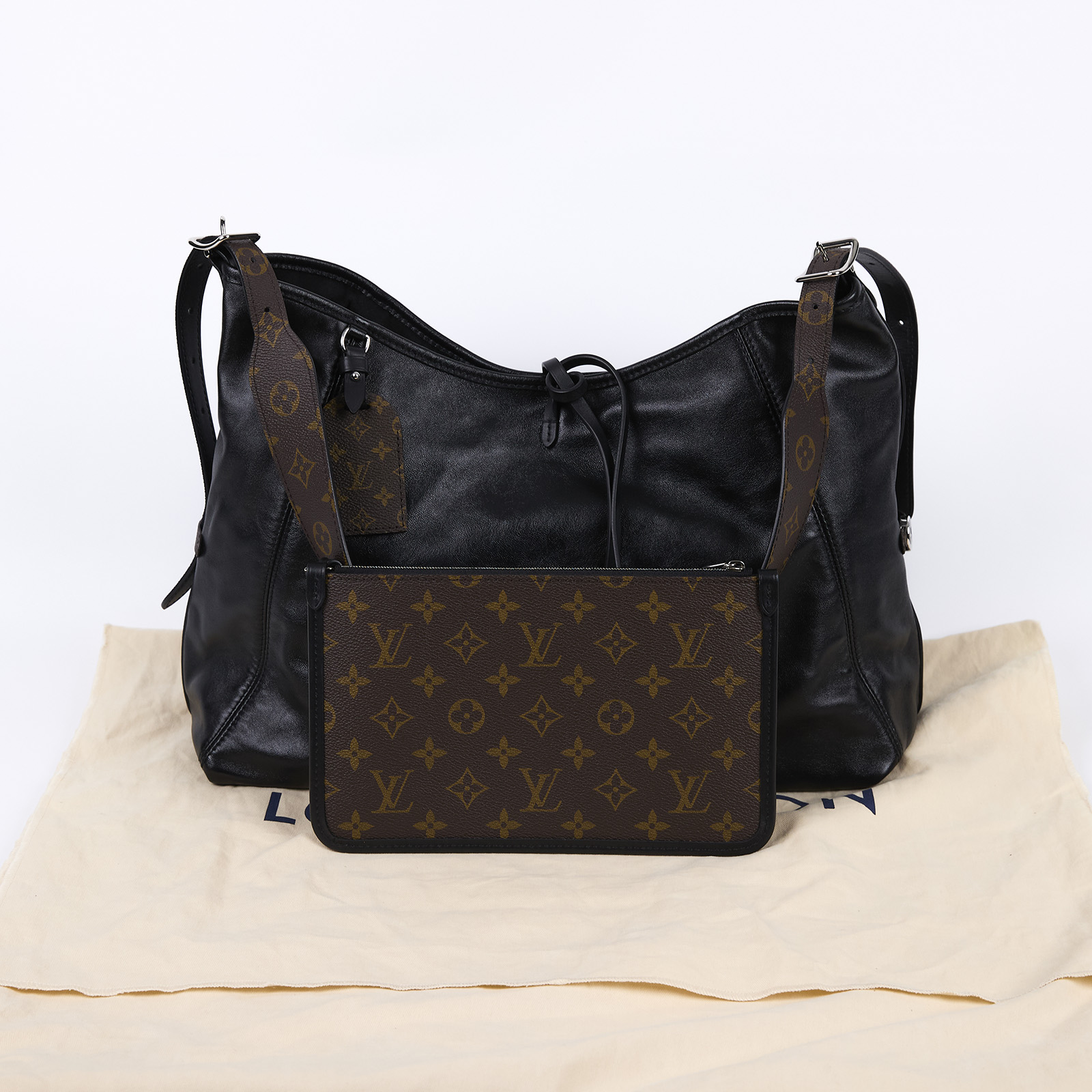 路易威登 LOUIS VUITTON CarryAll Vibe MM 手提 肩背包 黑色 M25143 晶片款  防塵袋/內袋