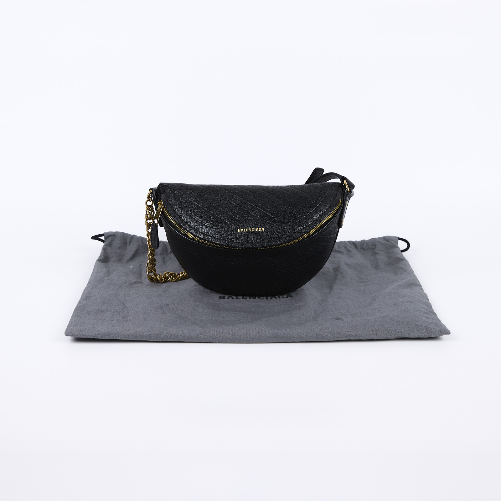 巴黎世家 BALENCIAGA Souvenirs XXS 腰包 胸包 565510AQ4CM 黑金斜紋小腰包 防塵袋