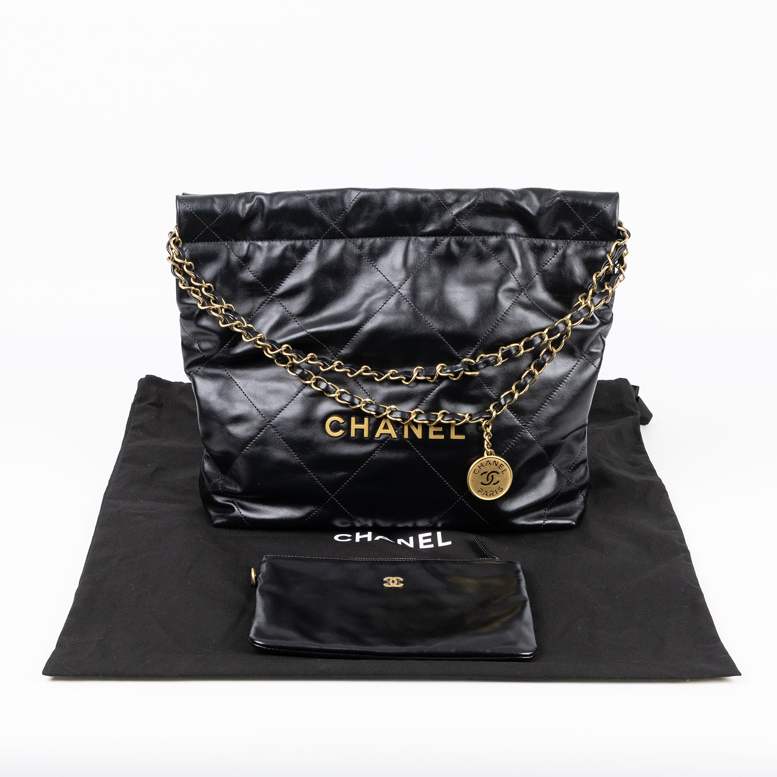 香奈兒 CHANEL 22 小型 束口包 AS3260 晶片款 黑金22包 防塵袋