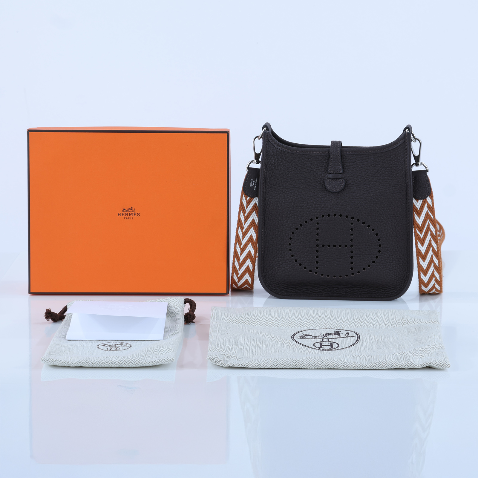 愛馬仕 Hermes Evelyne Bag Mini 伊芙琳包 Evelyne 16 EV16 B刻 深咖EVELYNE MINI 原廠盒子/防塵袋