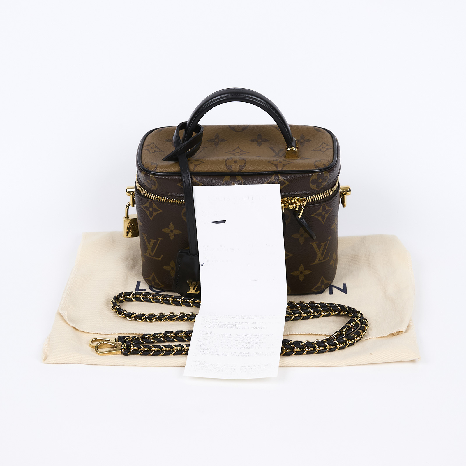 路易威登 LOUIS VUITTON Vanity PM 手提 斜背 化妝箱 M45165 晶片款 棕原花 Vanity PM 兩用包 防塵袋/購買證明/鎖組