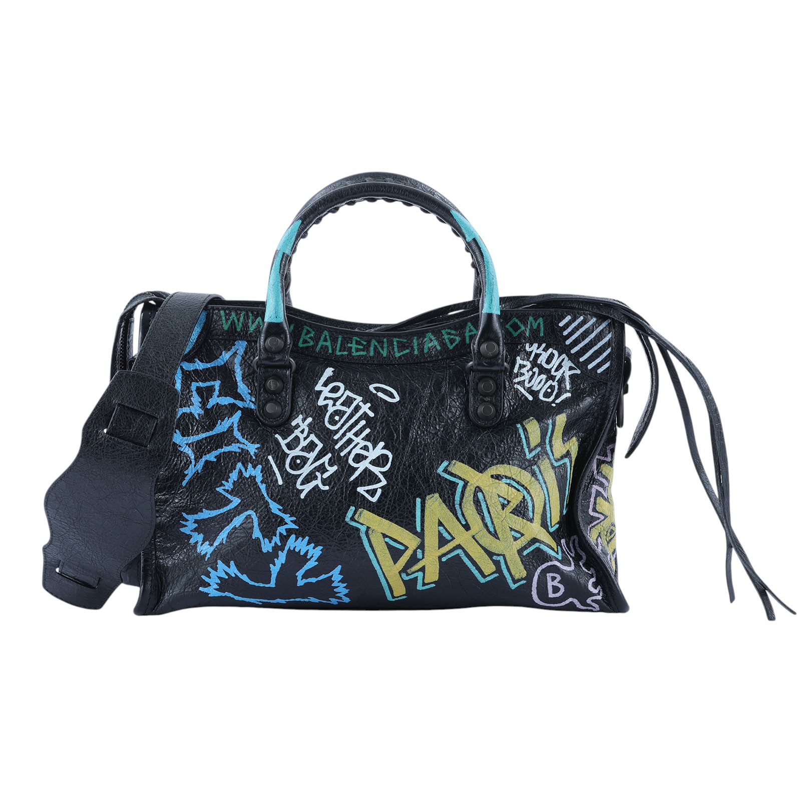 巴黎世家 BALENCIAGA CLassic City S 機車包 4316210FE1T 黑彩色塗鴉機車包 無附屬品