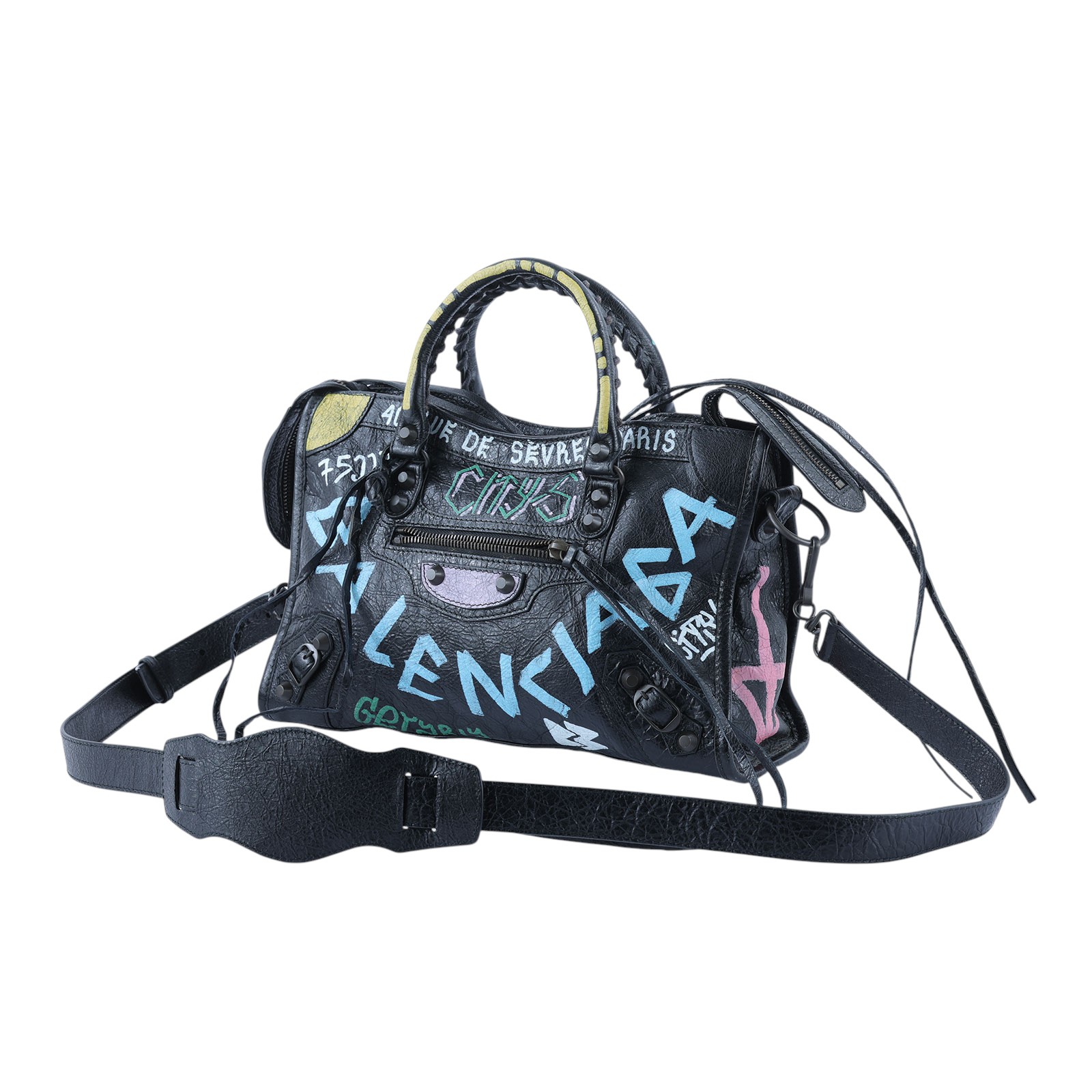 巴黎世家 BALENCIAGA CLassic City S 機車包 4316210FE1T 黑彩色塗鴉機車包 無附屬品