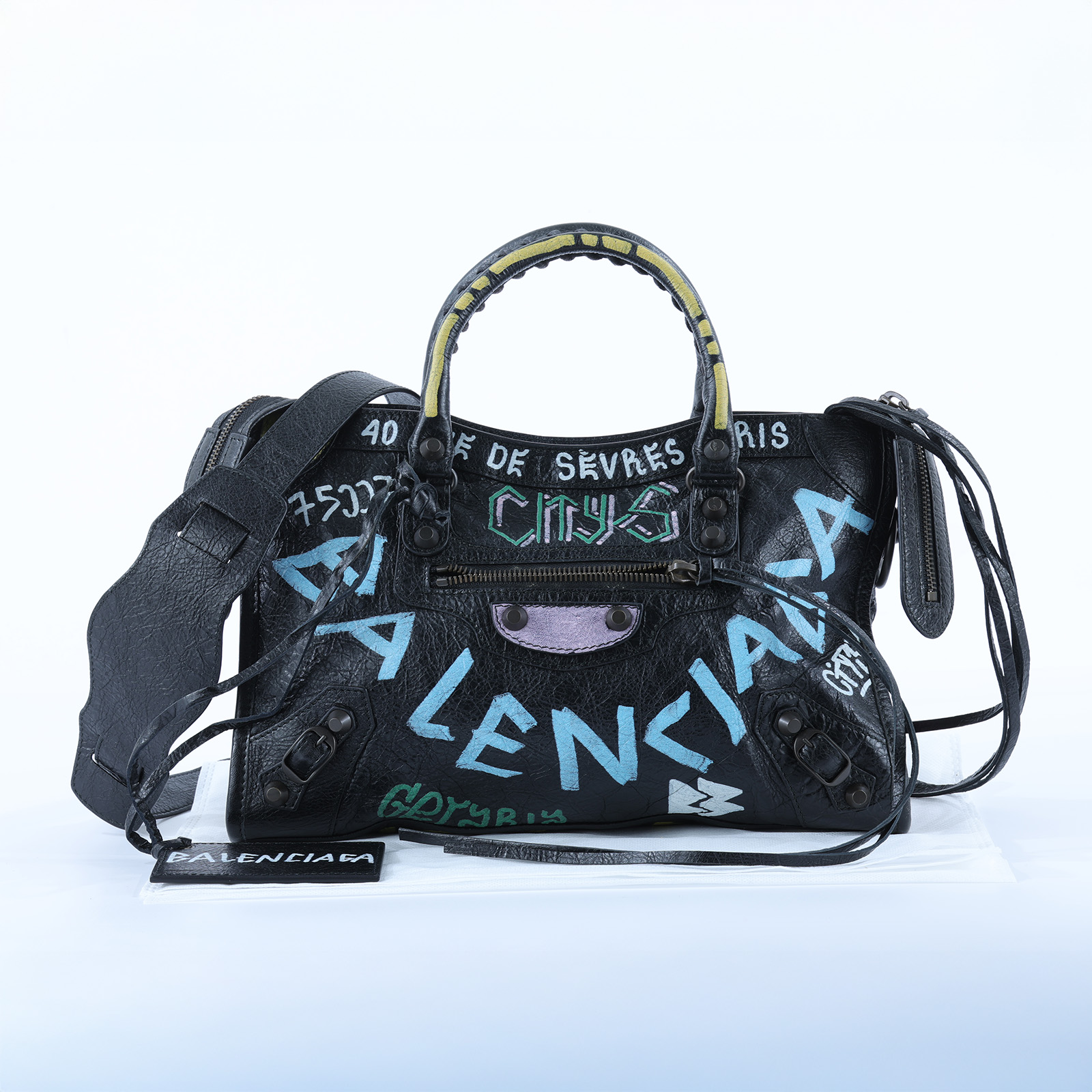 巴黎世家 BALENCIAGA CLassic City S 機車包 4316210FE1T 黑彩色塗鴉機車包 無附屬品